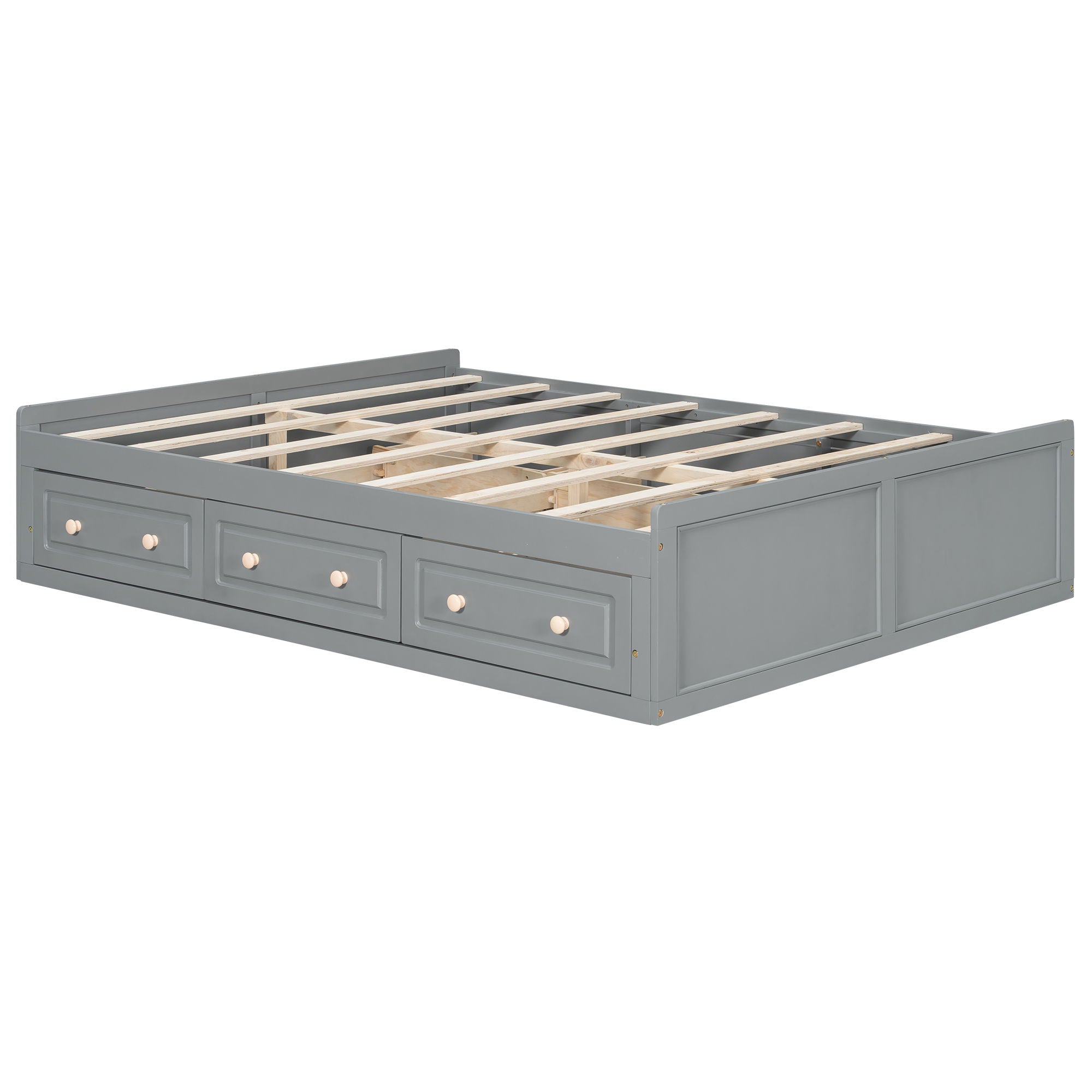 Queen Size Platform Bed Frame With 6 Drawers - Gray