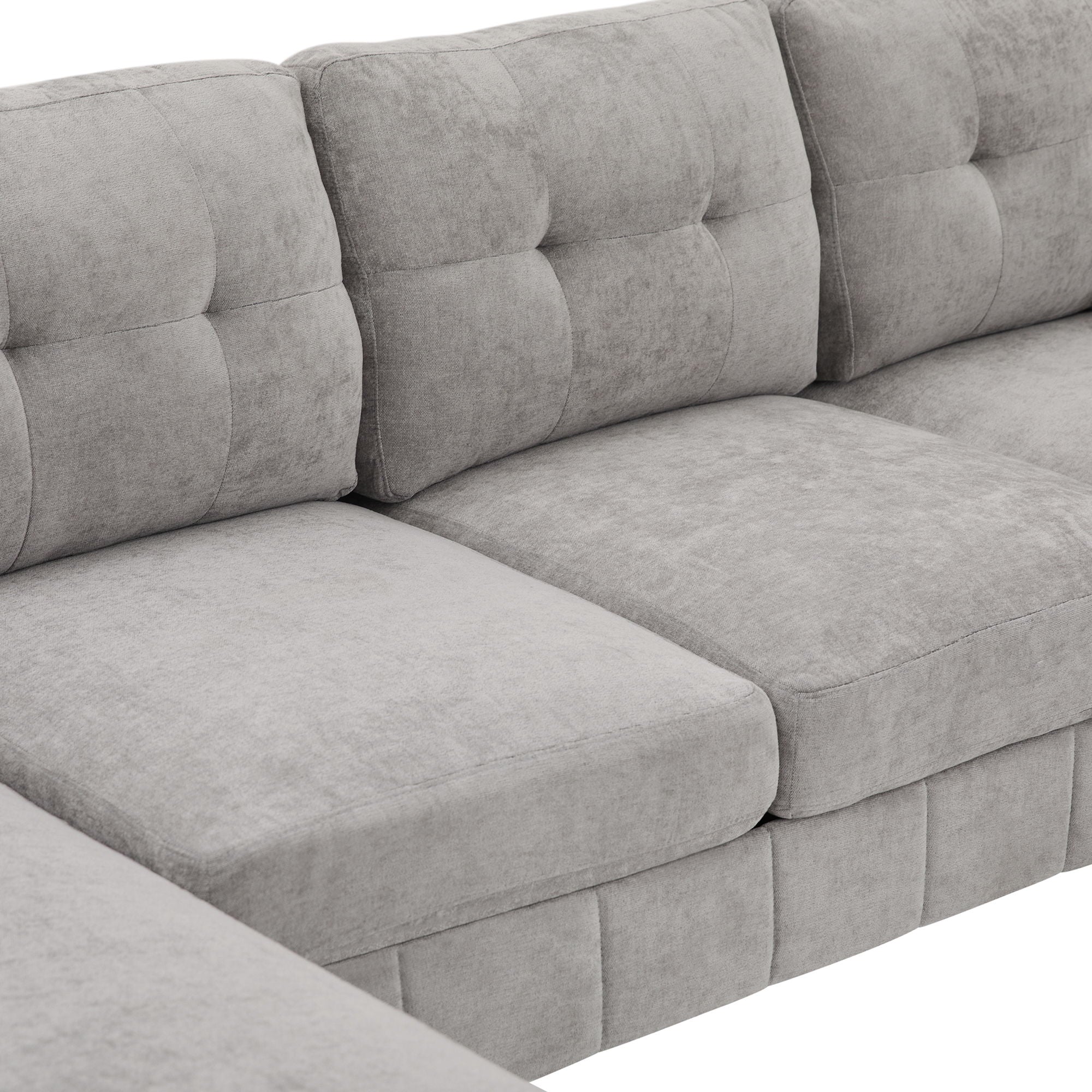 U-Shaped Sectional Sofa 103.5" Black Chenille Fabric Couch With Dual Chaise Lounges, Storage Pockets, Armrest Pillows