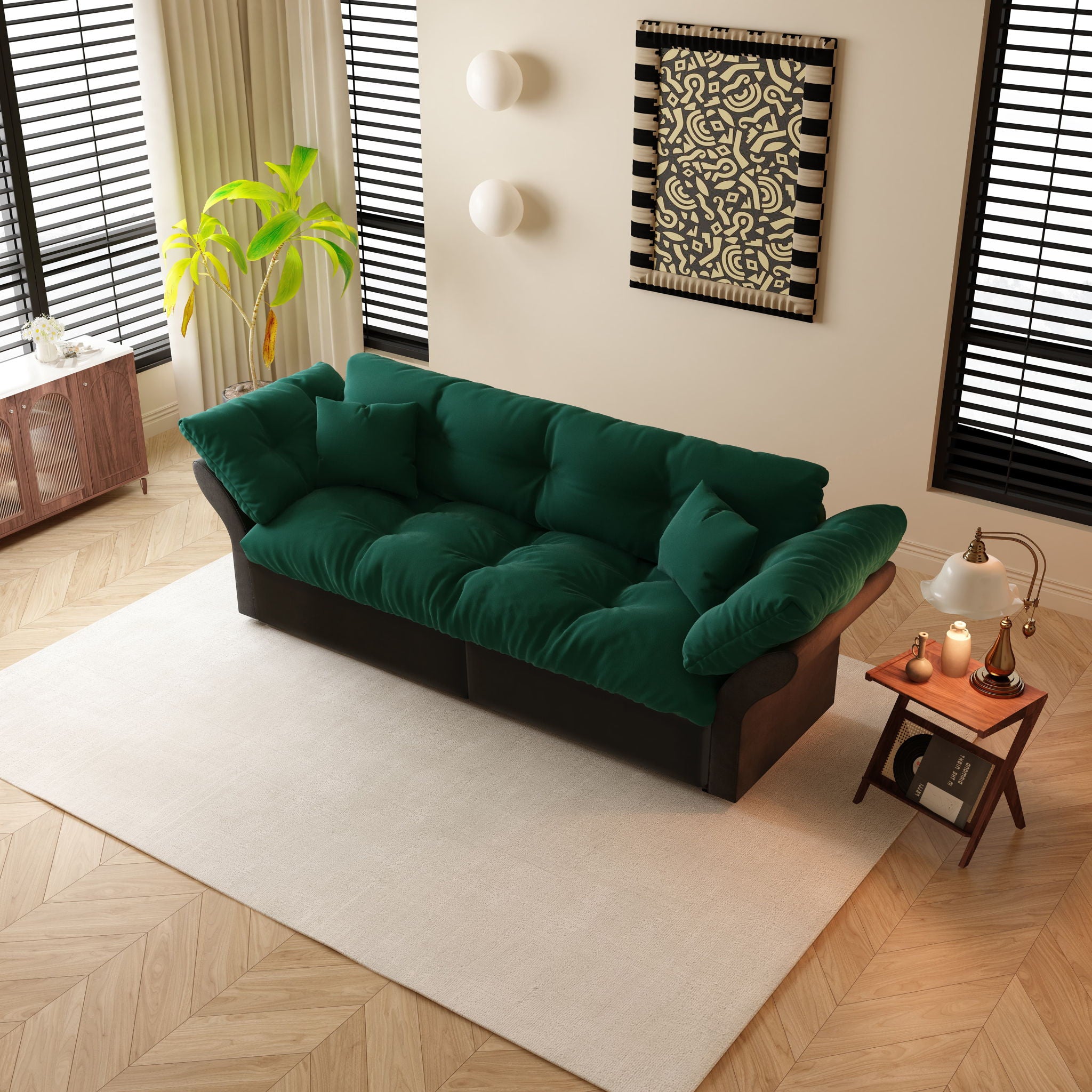 Queen Pull Out Sofa Bed, 3 In 1 Convertible Sleeper Tufted Sofa With 2 Soft Pillows