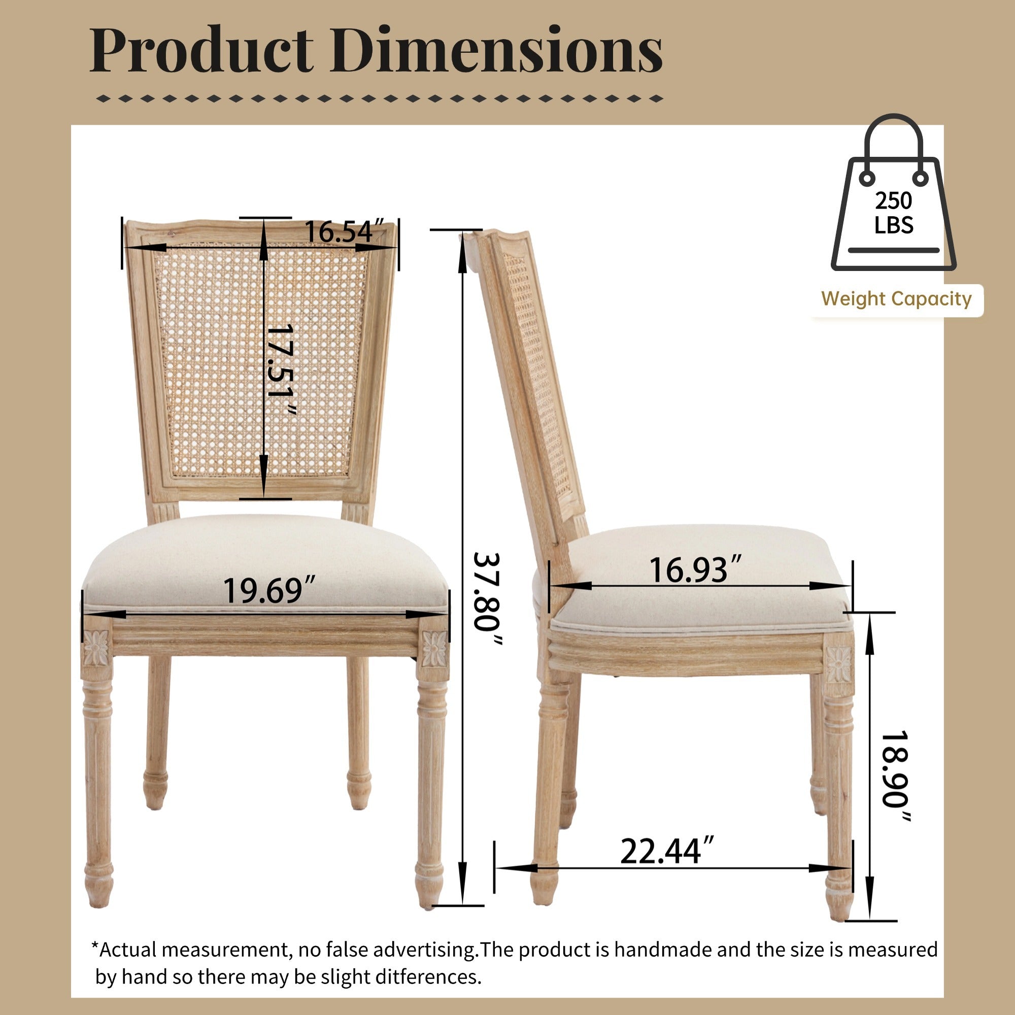 French Country Dining Chairs Set of 2 Upholstered With Natural Rattan Back