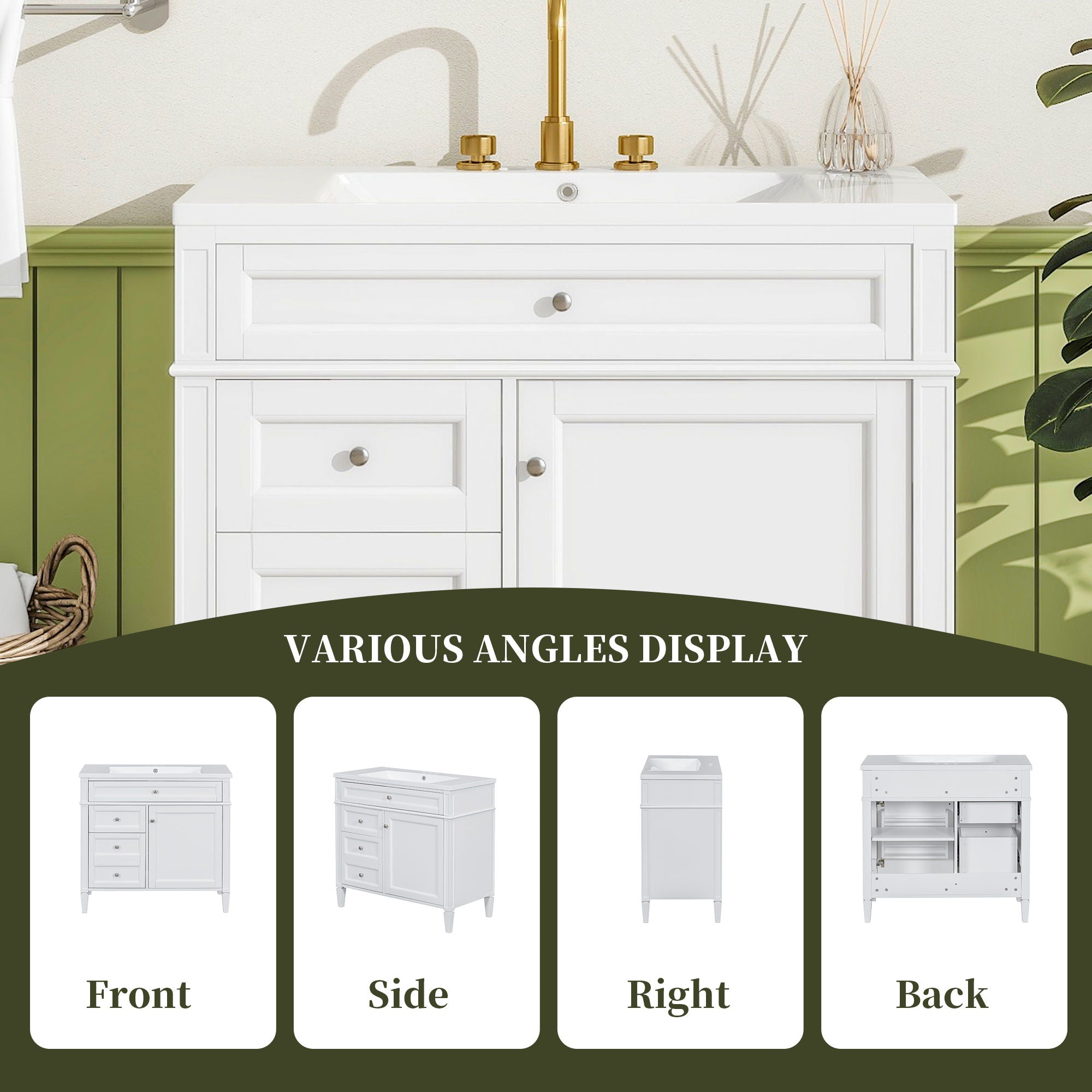 Bathroom Vanity With Top Sink, 2 Drawers And Tip Out Drawer, Rectangular Design