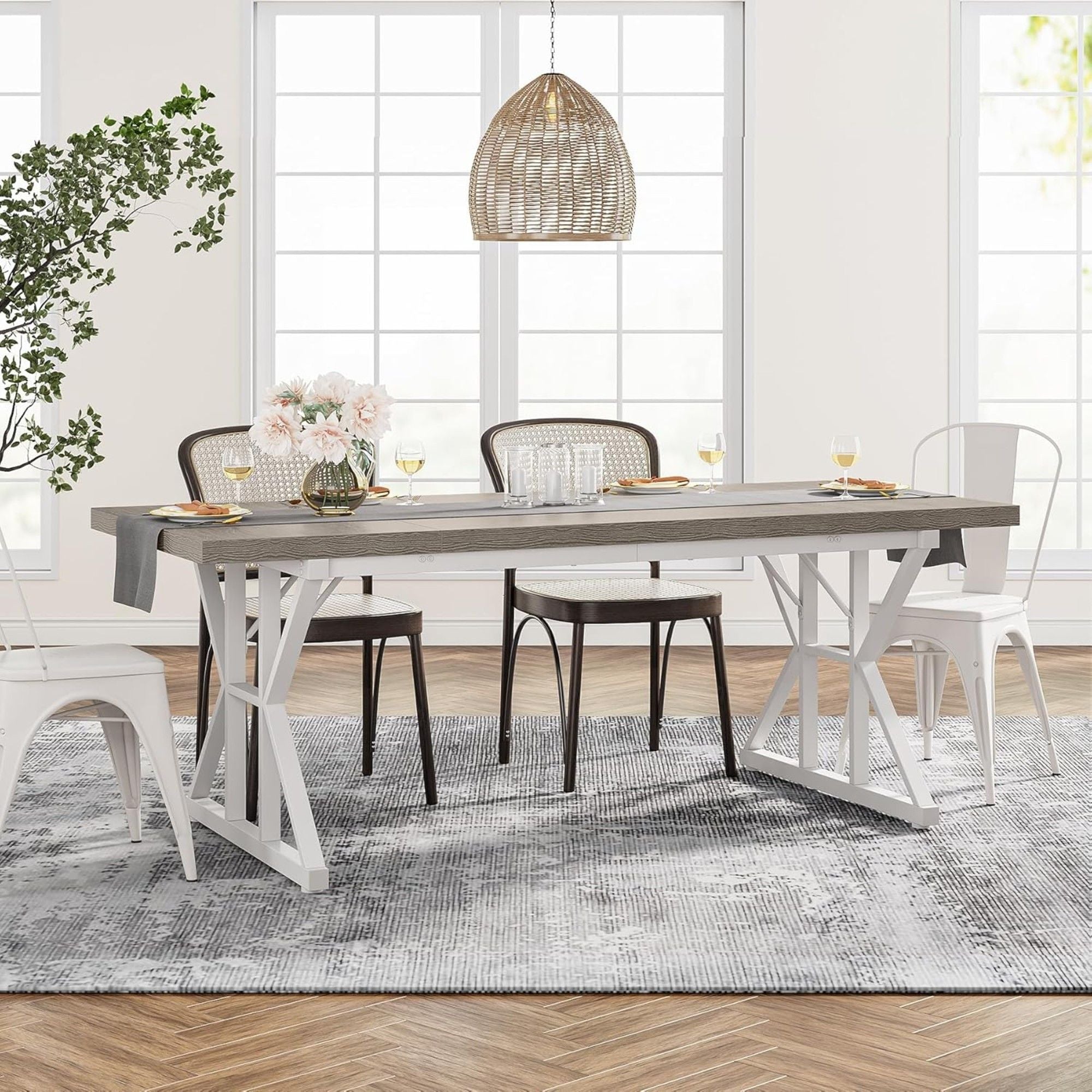 Rectangular Dining Table With X Trestle Metal Legs