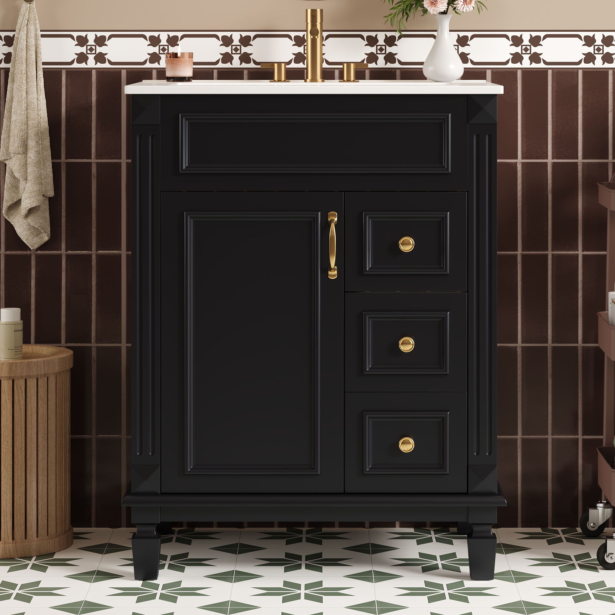 Bathroom Vanity With Sink, Compact Cabinet & 2 Drawers And Adjustable Shelf