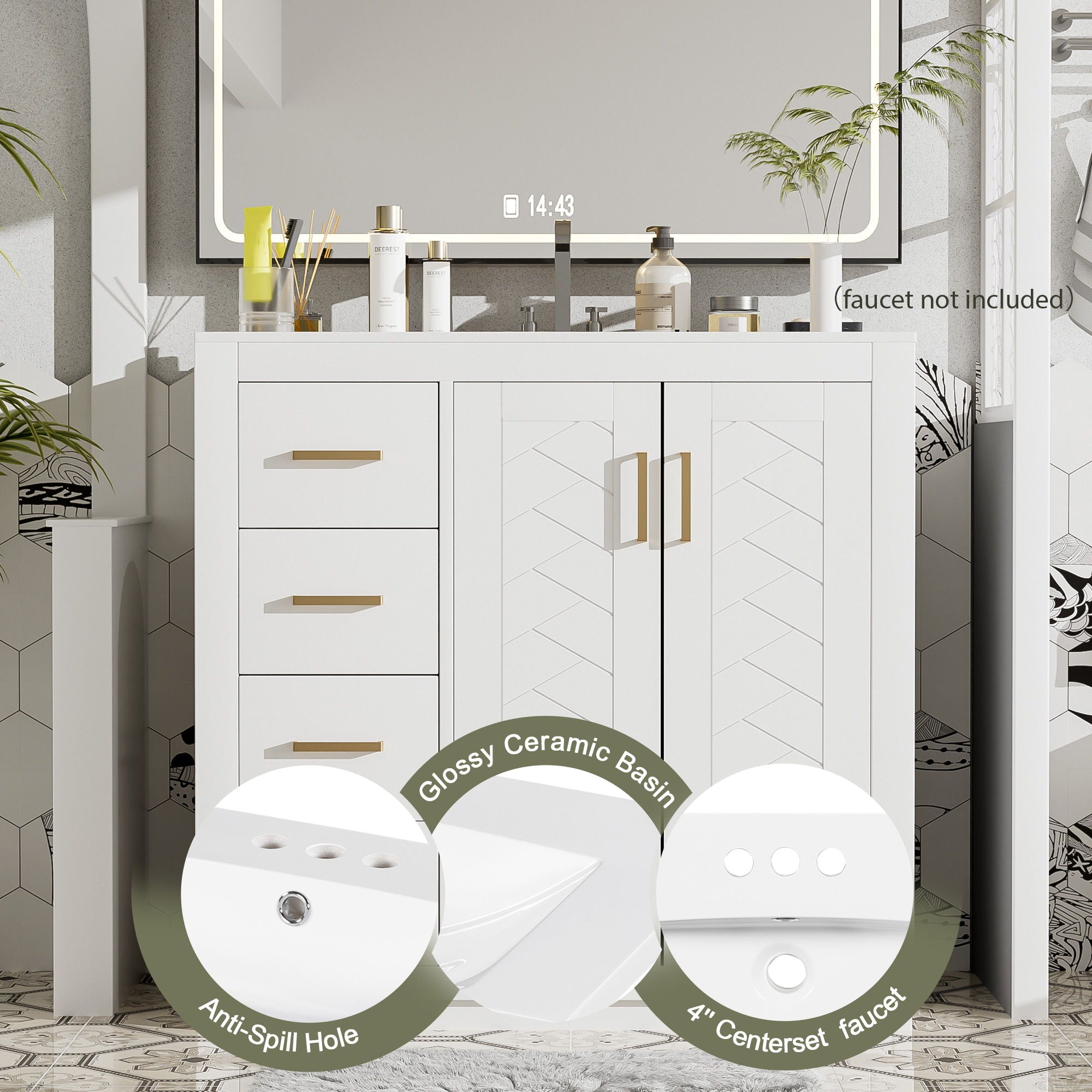 Bathroom Vanity With Sink Combo, Storage Cabinet, Freestanding Set With 3 Drawers & Soft Closing Doors