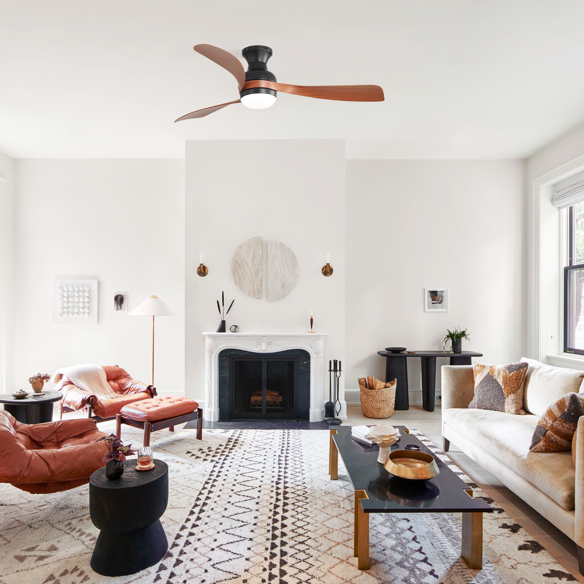 Ceiling Fan With Remote Controlled LED Light, 3 Blades, Reversible DC Motor, 6 Speeds, Dimmable, Flush Mount - Black