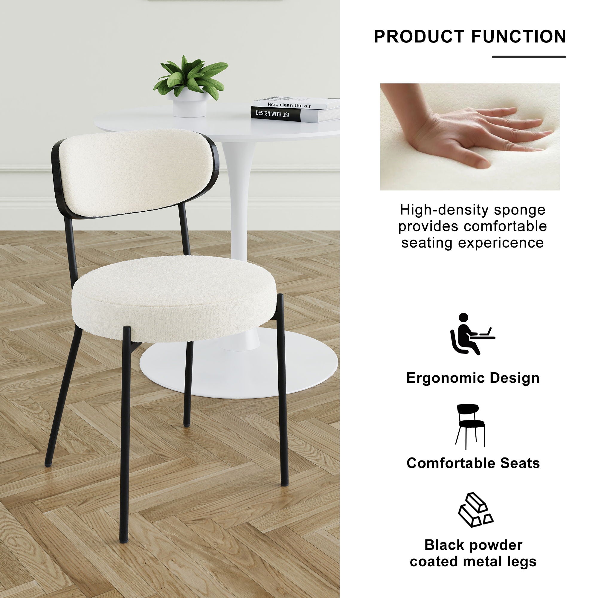 Boucle Modern Kitchen Dining Chair With Bentwood Back (Set of 2)