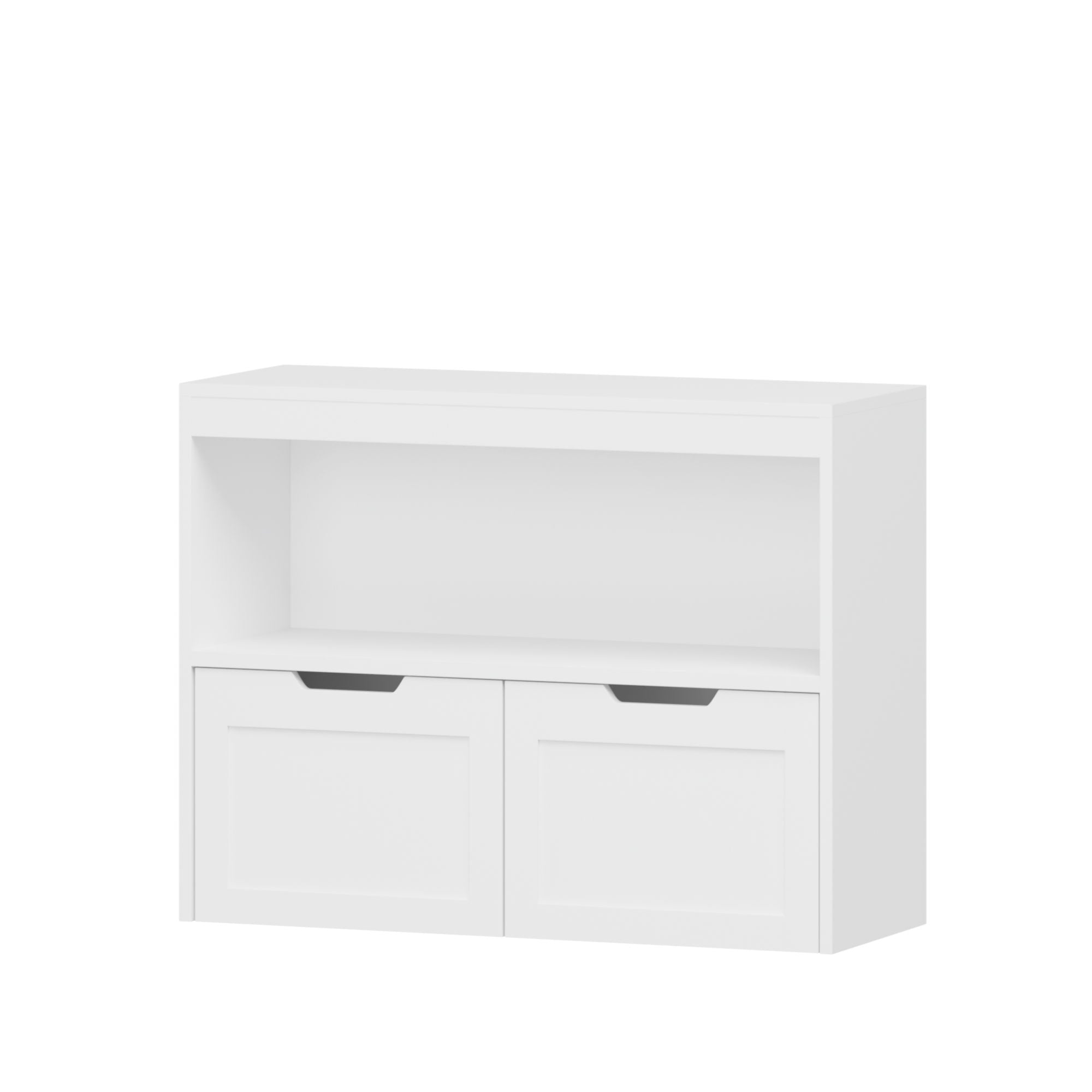 Book Organizer With Large Drawers And Open Shelves, Toy Storage Cabinet With Removable Wheels And Rounded Edges - White