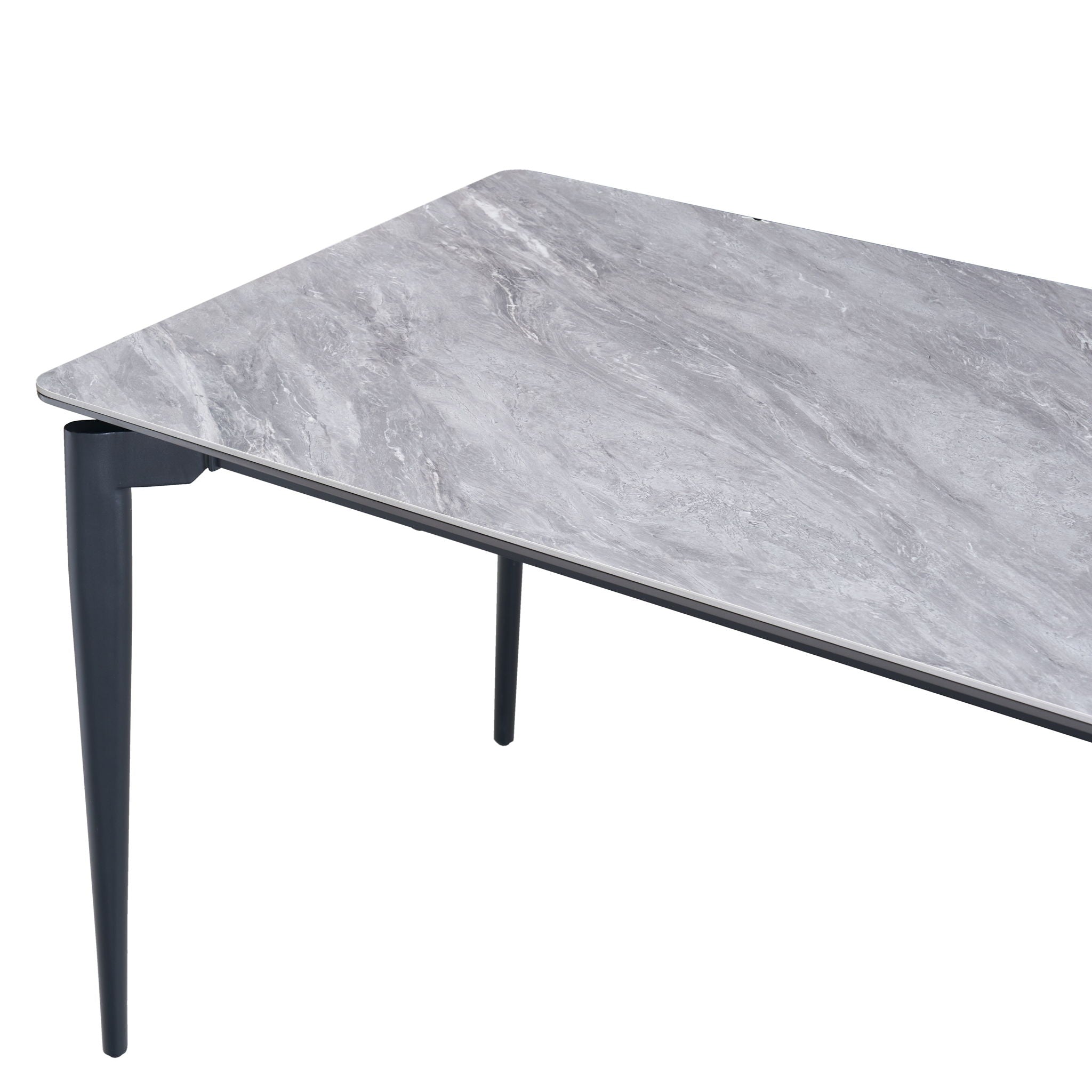 Modern Sintered Stone Dining Table Glossy Rock Surface Family Dining Table For 8 People With Sturdy Metal Legs Contemporary Kitchen Restaurant Furniture - Black / Gray