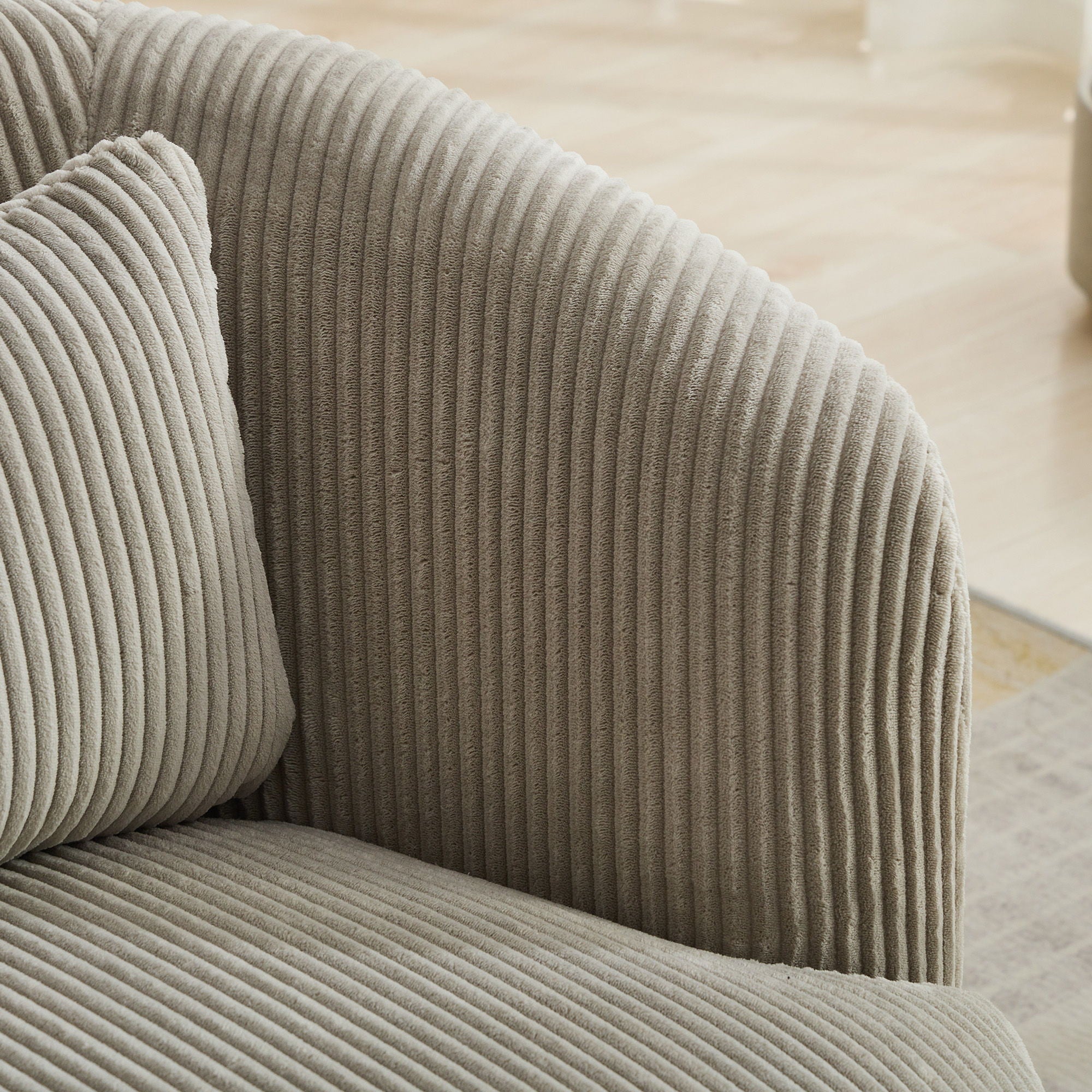 Wide Upholstered Corduroy 360° Swivel Barrel Soft Chair With Pillow