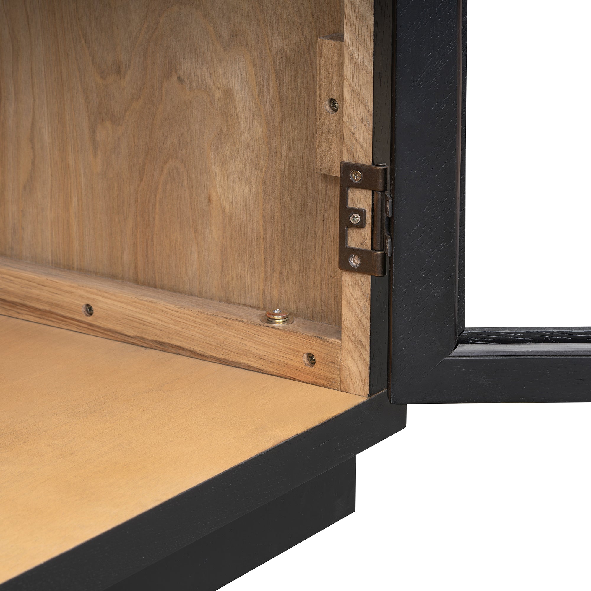 4-Door Large Storage Sideboard Buffet Cabinet with Glass Doors Arched Cabinet (Black)