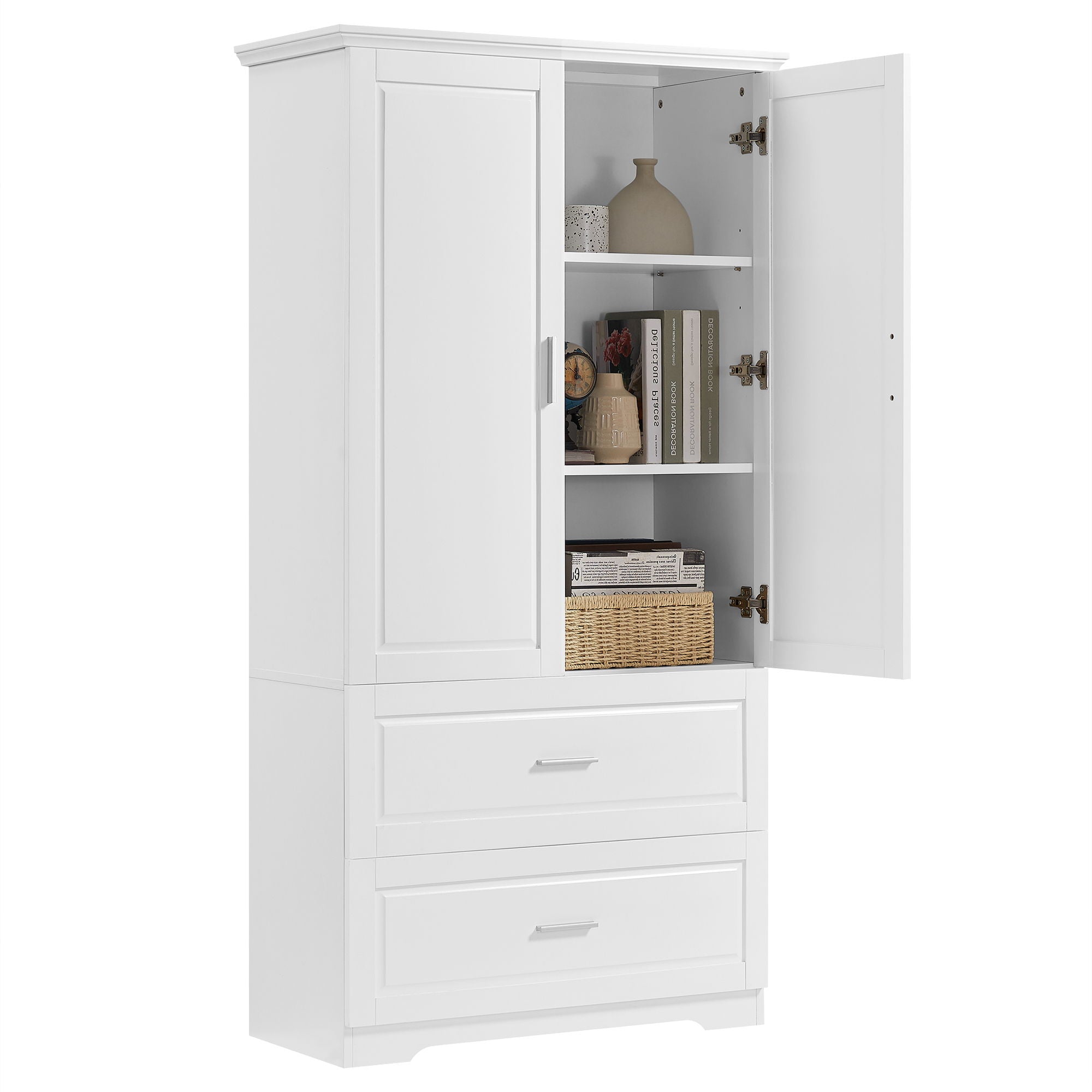 Tall Bathroom Storage Cabinet, Cabinet With 2 Doors And Drawers, Adjustable Shelf