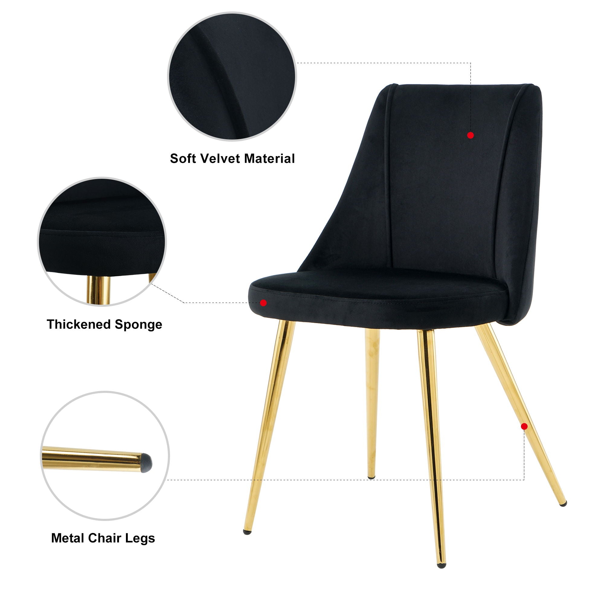 Modern Simple Velvet Dining Chair Set With Gold Metal Legs (Set of 4) - Black