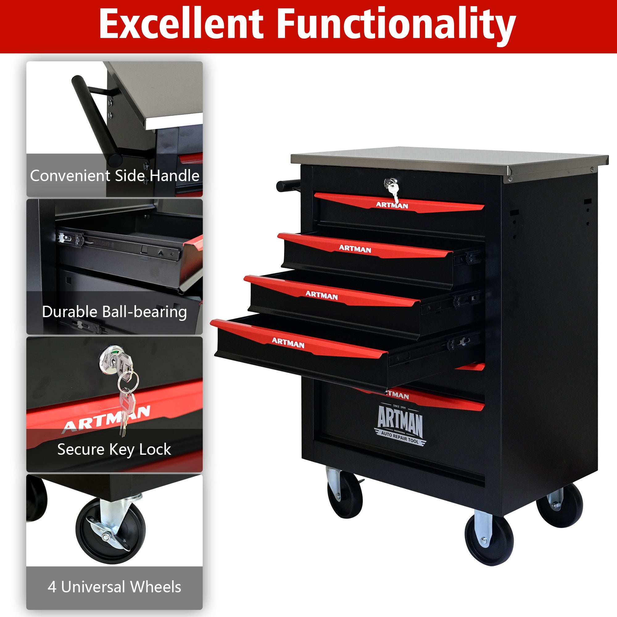 Drawer Multifunctional Tool Cart With Wheels For Garage