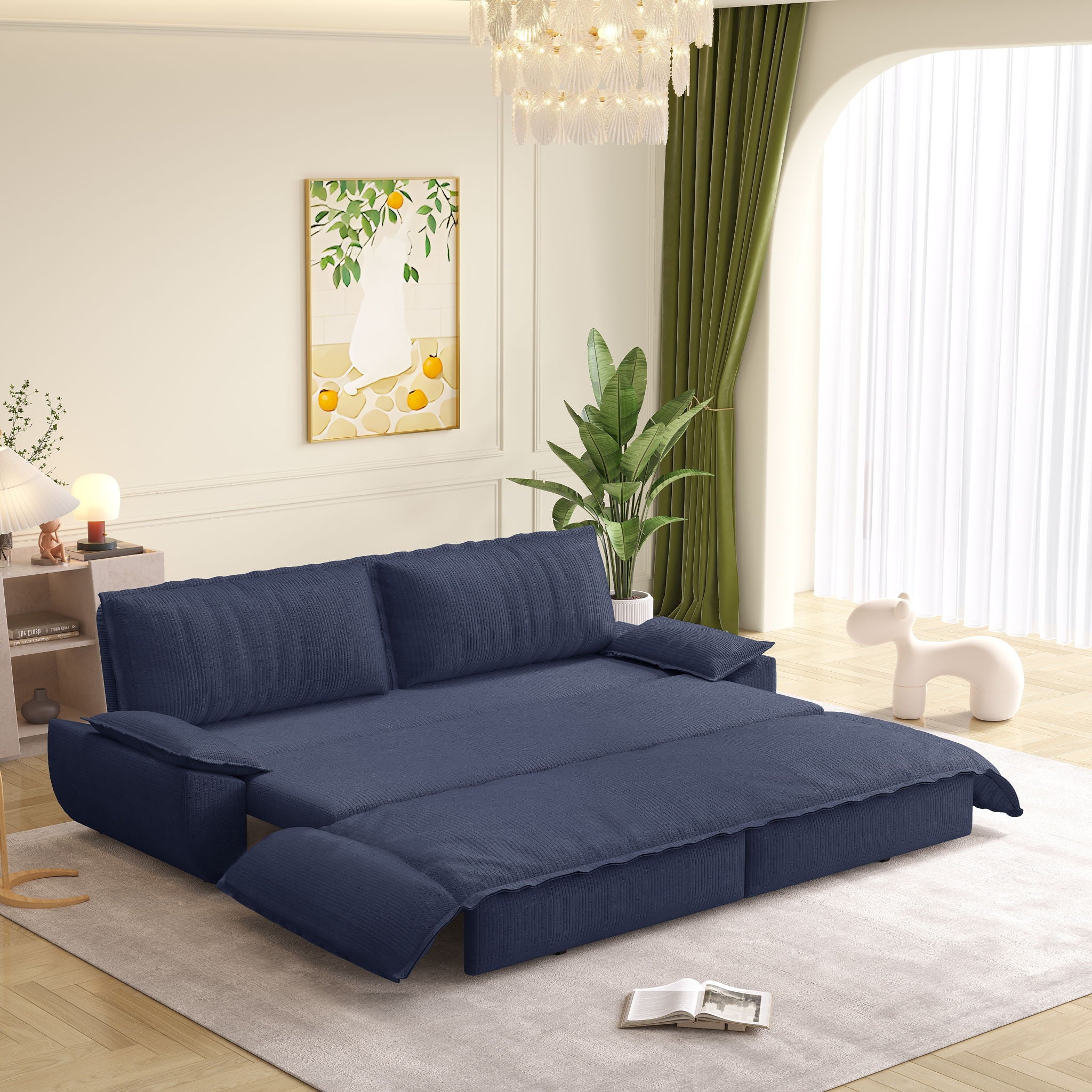Queen Pull Out 3 In 1 Convertible Sleeper Sofa Bed - Blue