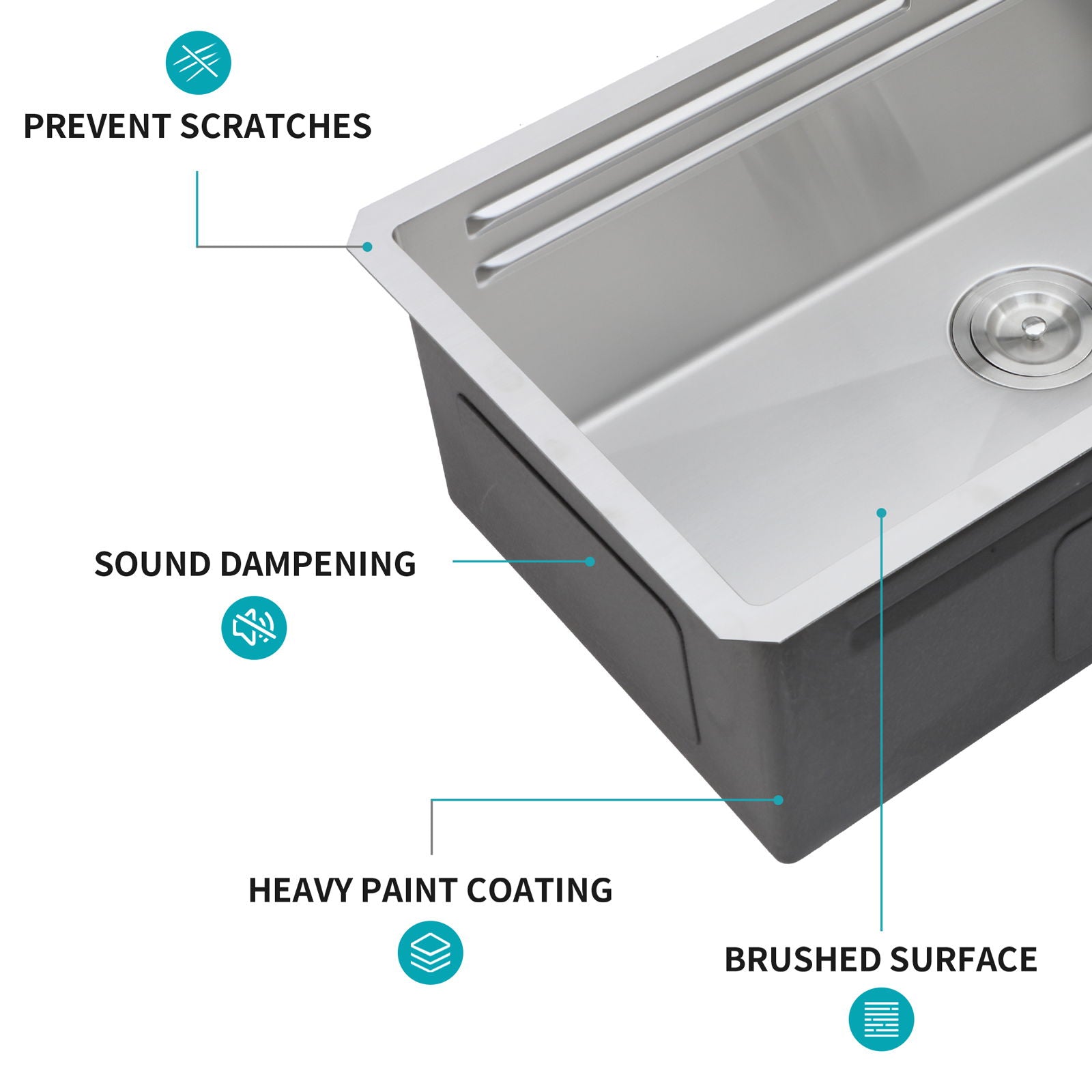 Undermount Stainless Steel Kitchen Sink With Pull Down Faucet & Ledge Workstation