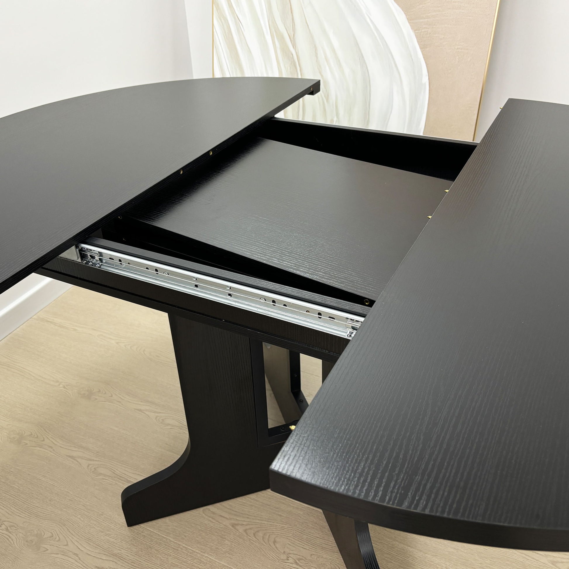 Dining Table For Farmhouse Kitchen Expandable Oval Table Top With Removable Leaf Trestle X Shaped Base - Black - Best Buy Furniture