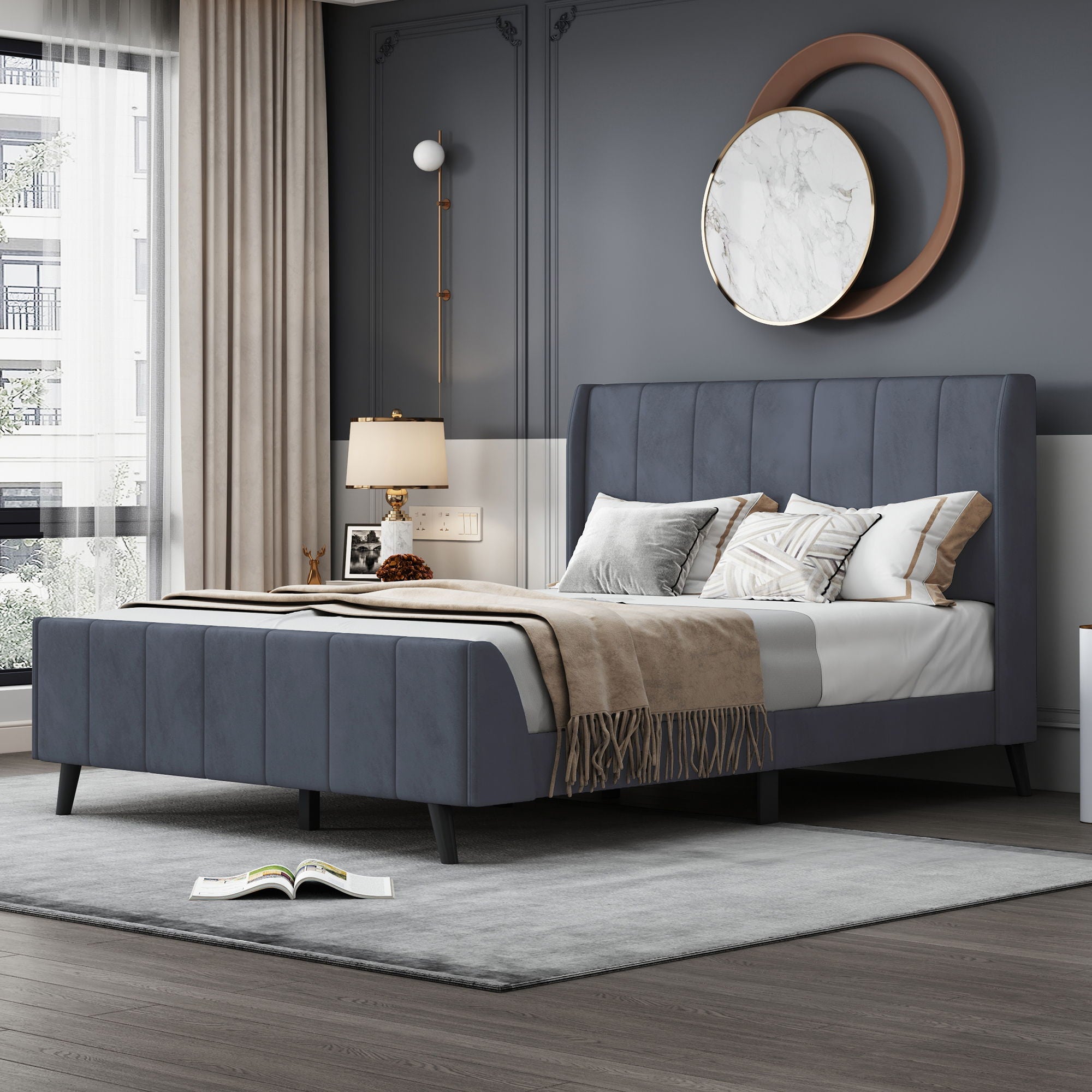 Upholstered Platform Bed Velvet