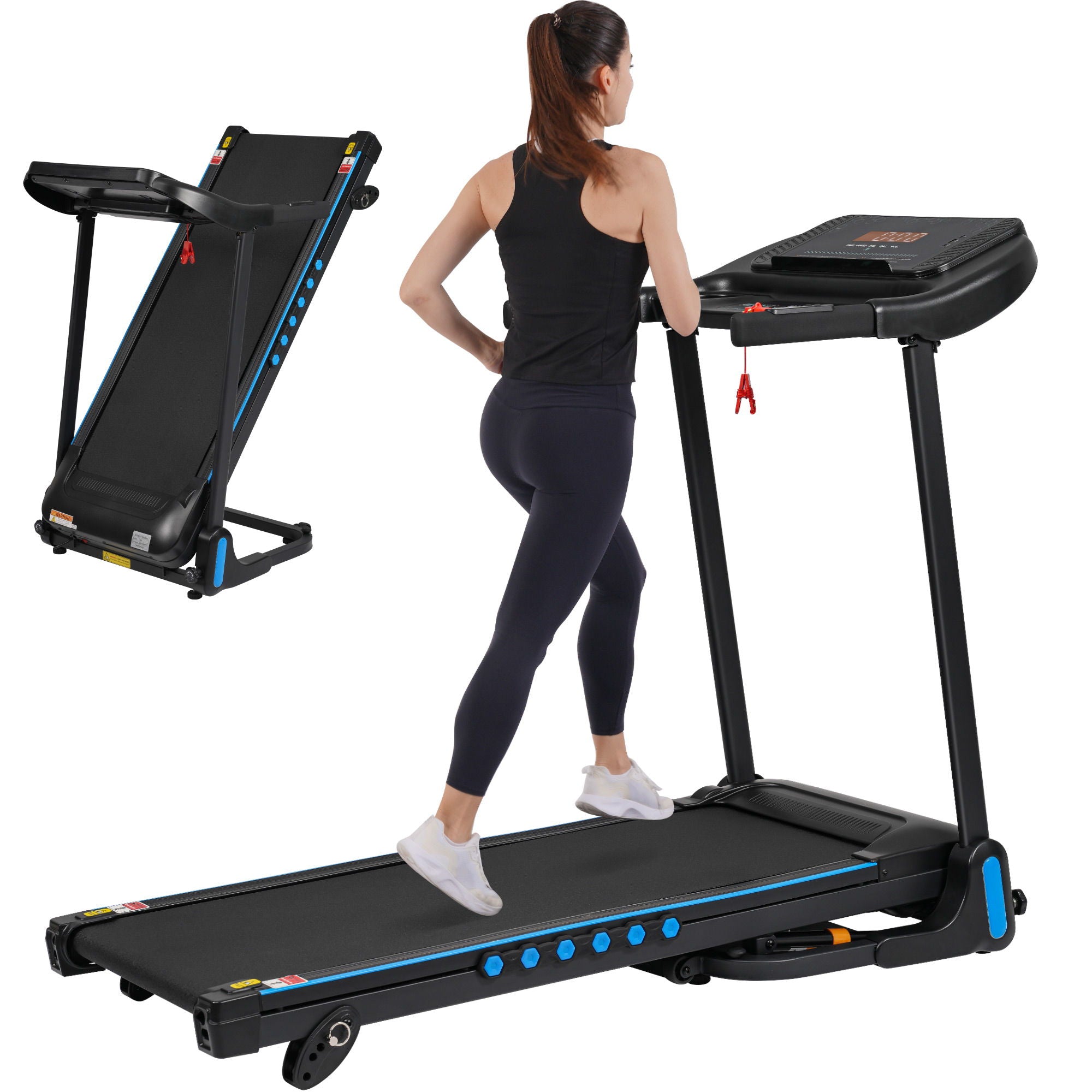 Incline Treadmill For Running & Walking, Hydraulic System Auto Folding With Type C & USB Charge For Android, 10Mph, Bluetooth Speaker - Black