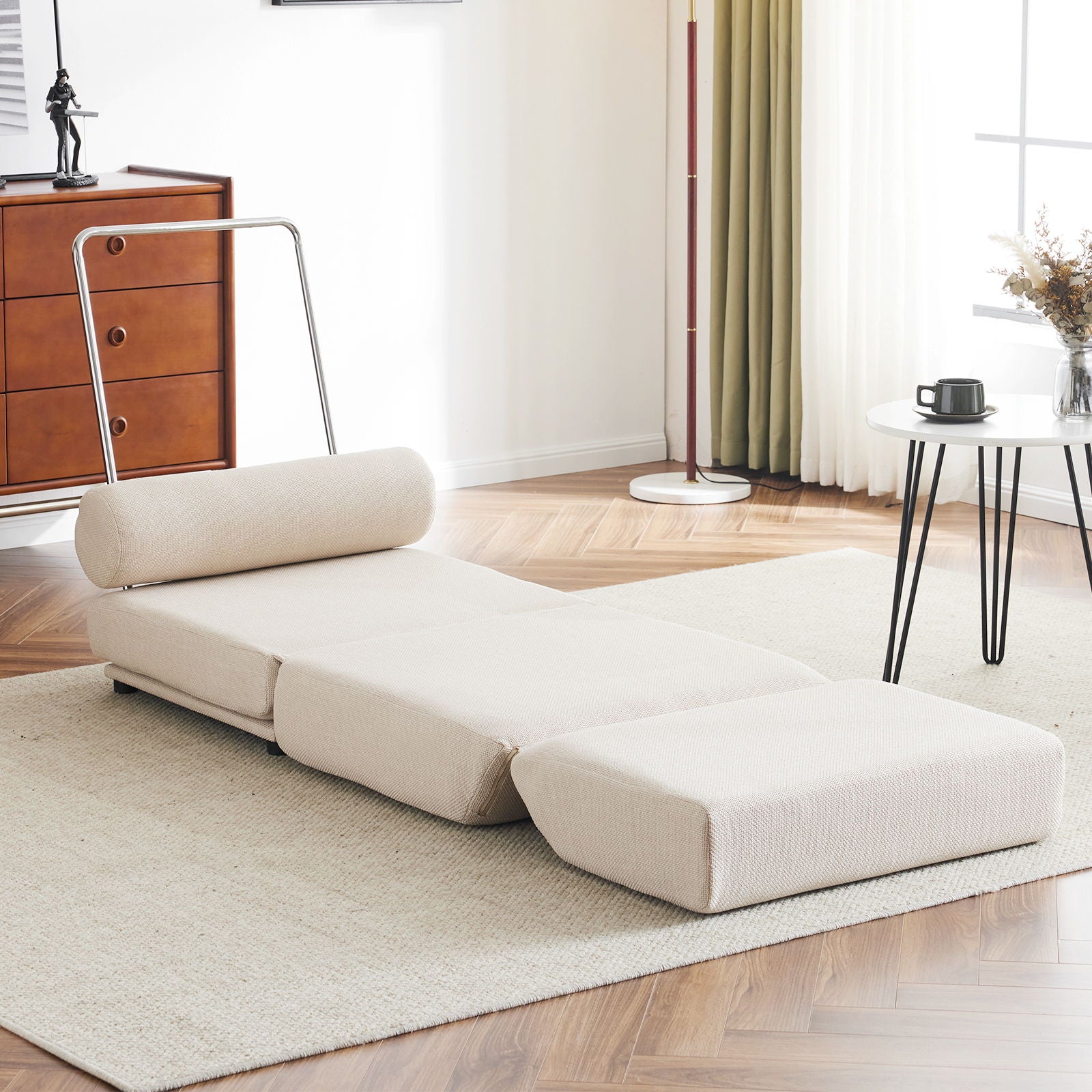 Foldable Single Chair Sofa Bed With Pillow, Easy To Store, Breathable And Wearable Linen