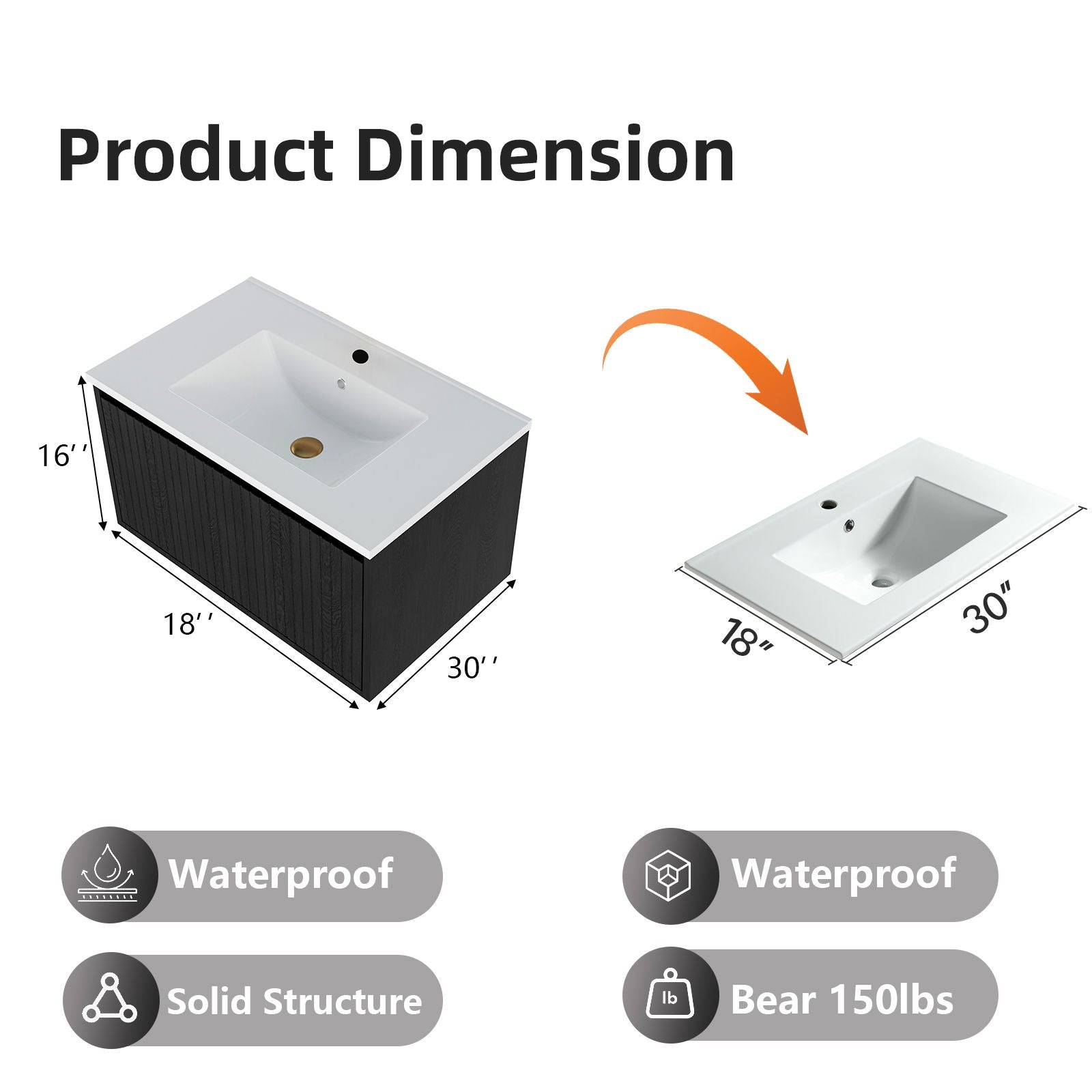 Wall Mounted Floating Bathroom Vanity With Sink And Drawers