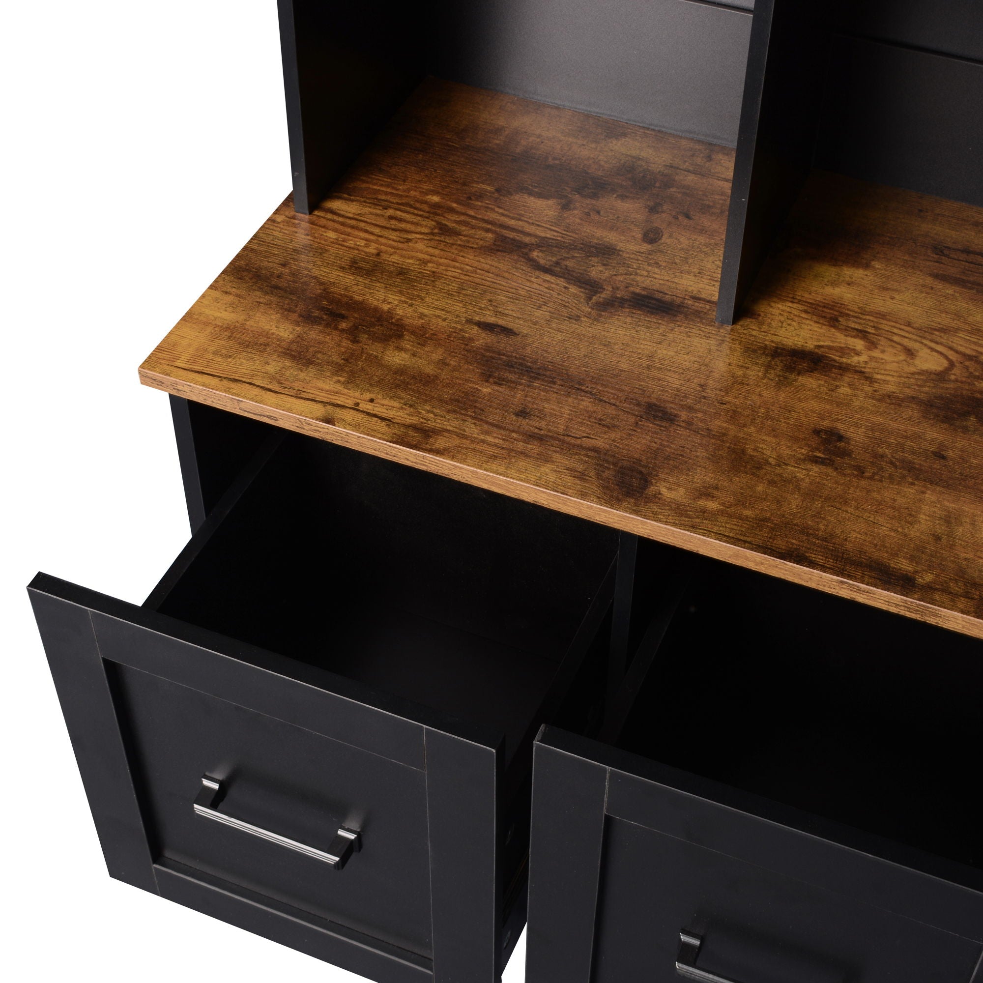 Modern Hall Tree With 3 Shelves And Drawers, Storage Bench