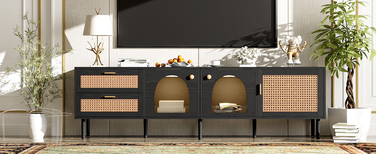 TV Stand With App-Controlled LED Lights, 2 Drawers & Door Storage