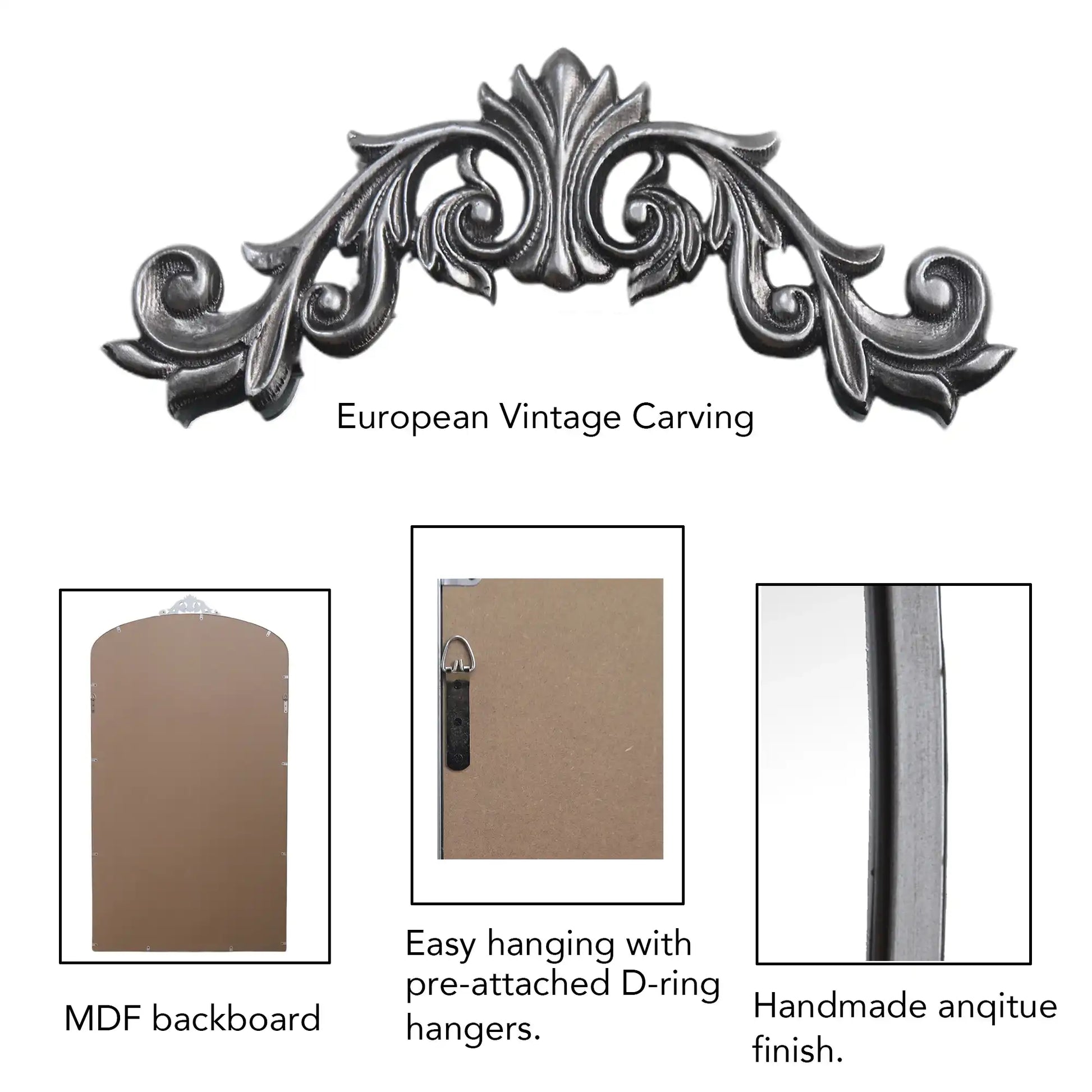 36x66 Vintage Arched Floor Mirror, Metal Frame, Antique Silver - Best Buy Furniture