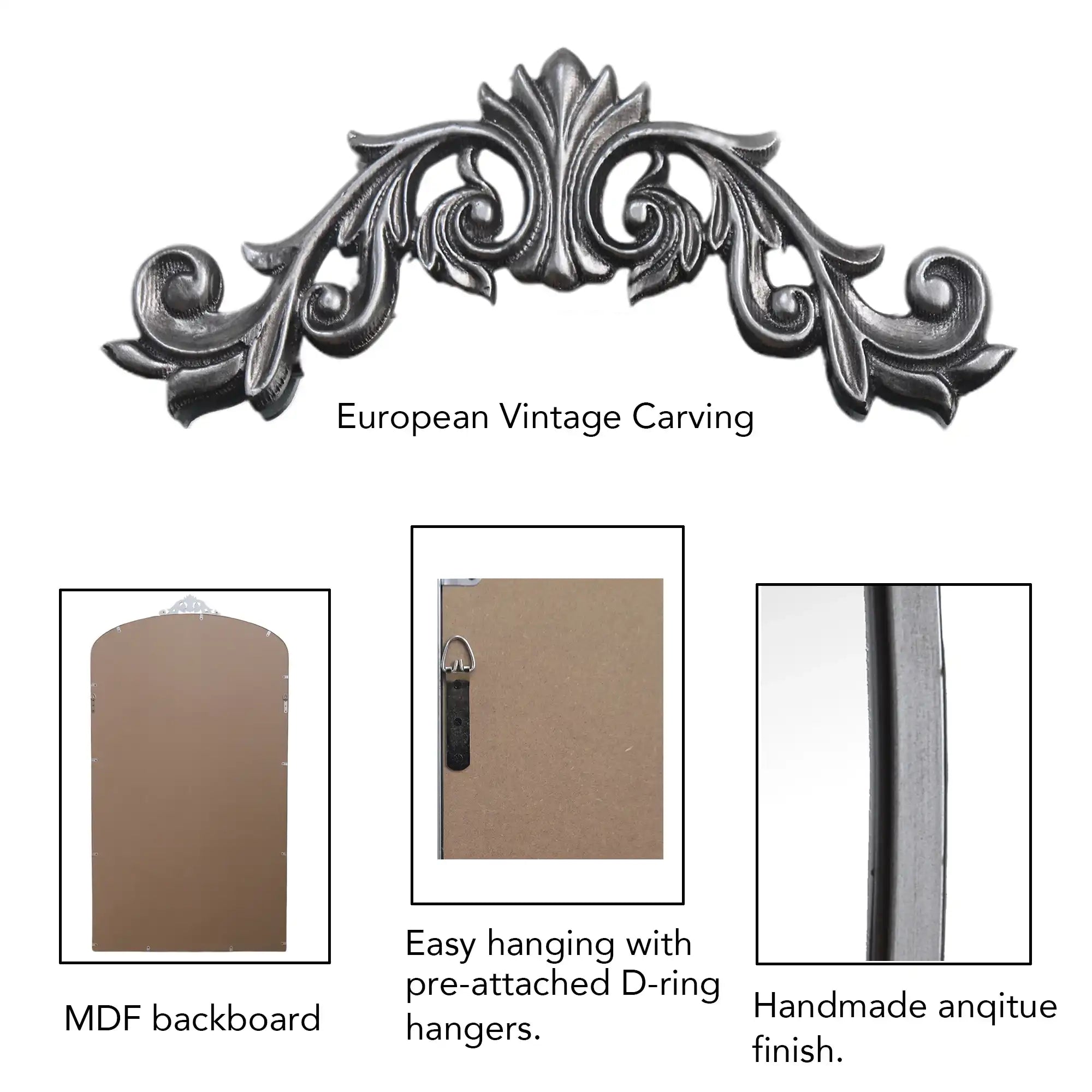 36x66 Vintage Arched Floor Mirror, Metal Frame, Antique Silver - Best Buy Furniture