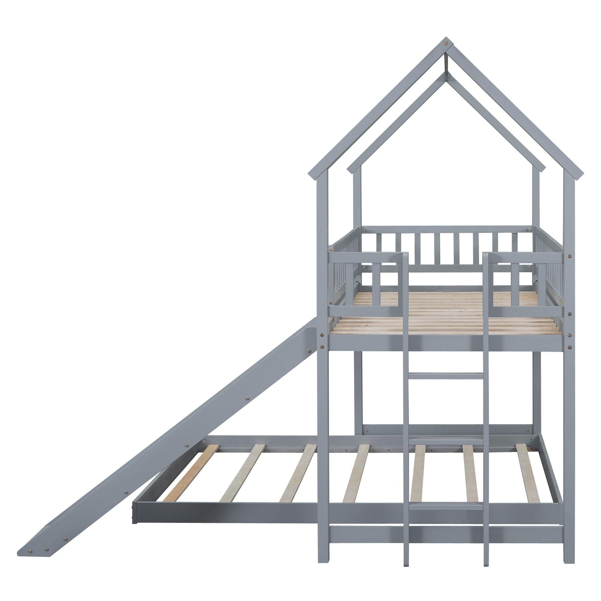 House Bunk Bed With Slide And Built In Ladder