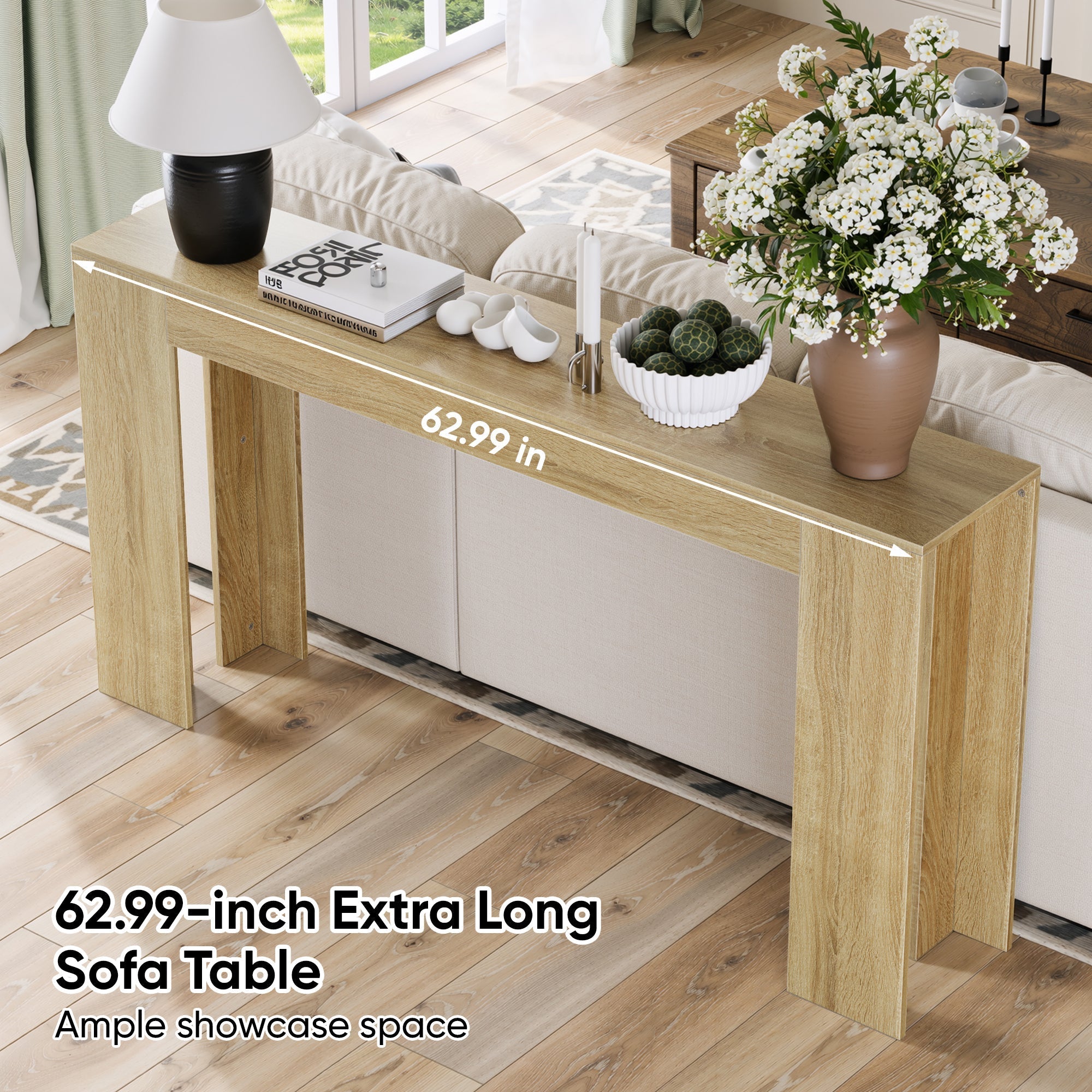 Farmhouse Style Oak-Colored Extra-Long Console Table