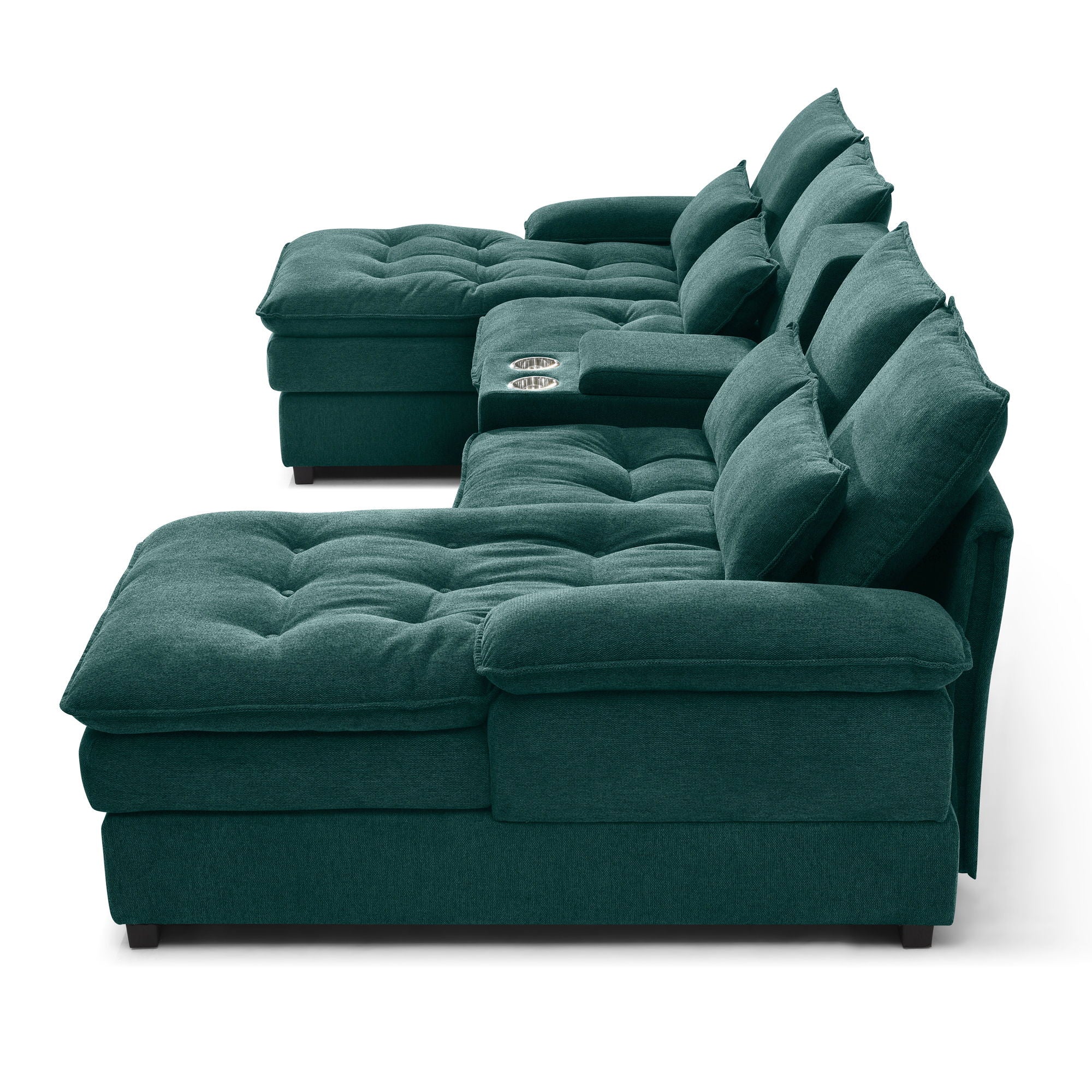 U Shaped Sofa With Console And Cupholders, 6 Seat