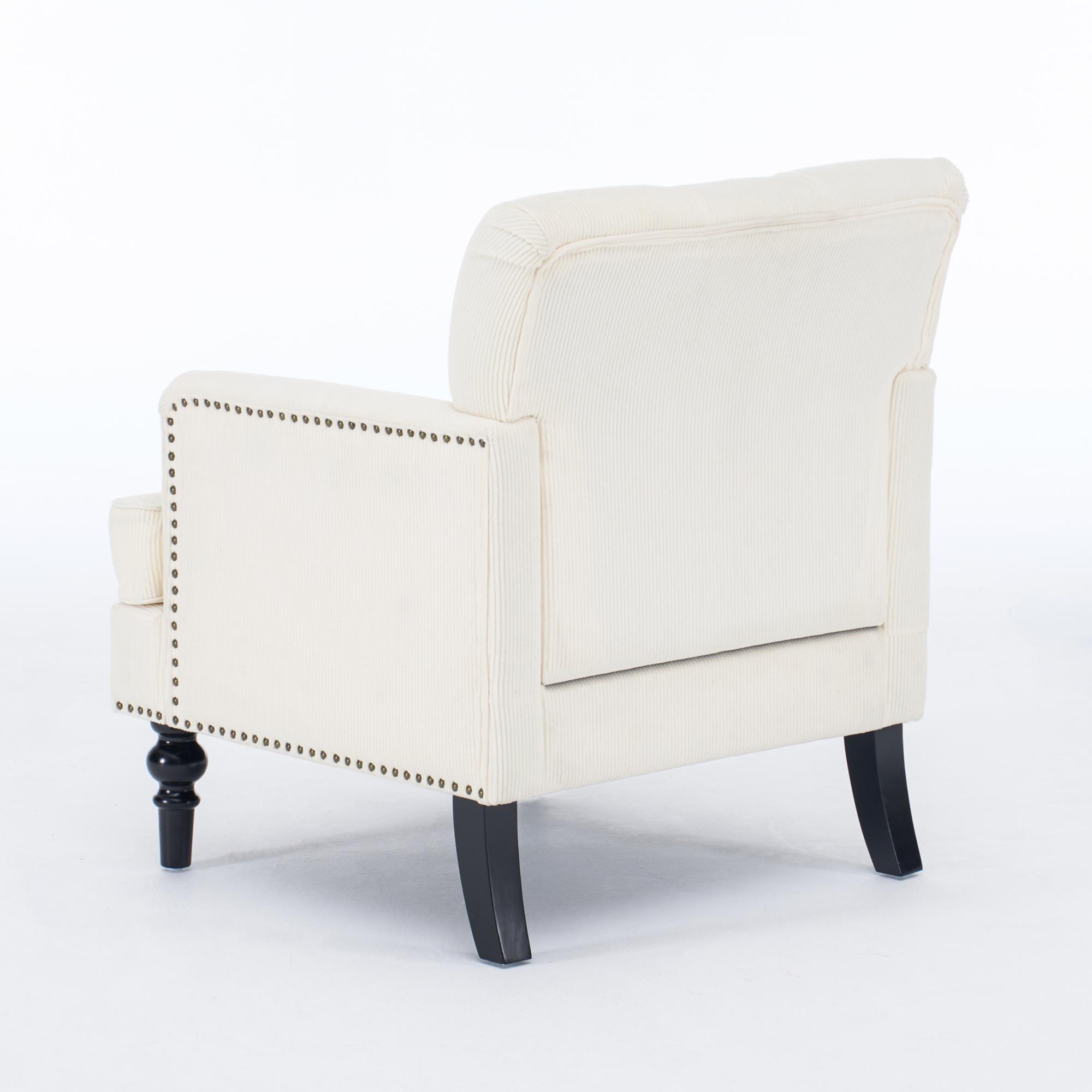 Tufted Club Chair, Upholstered Accent Armchair in Beige Corduroy