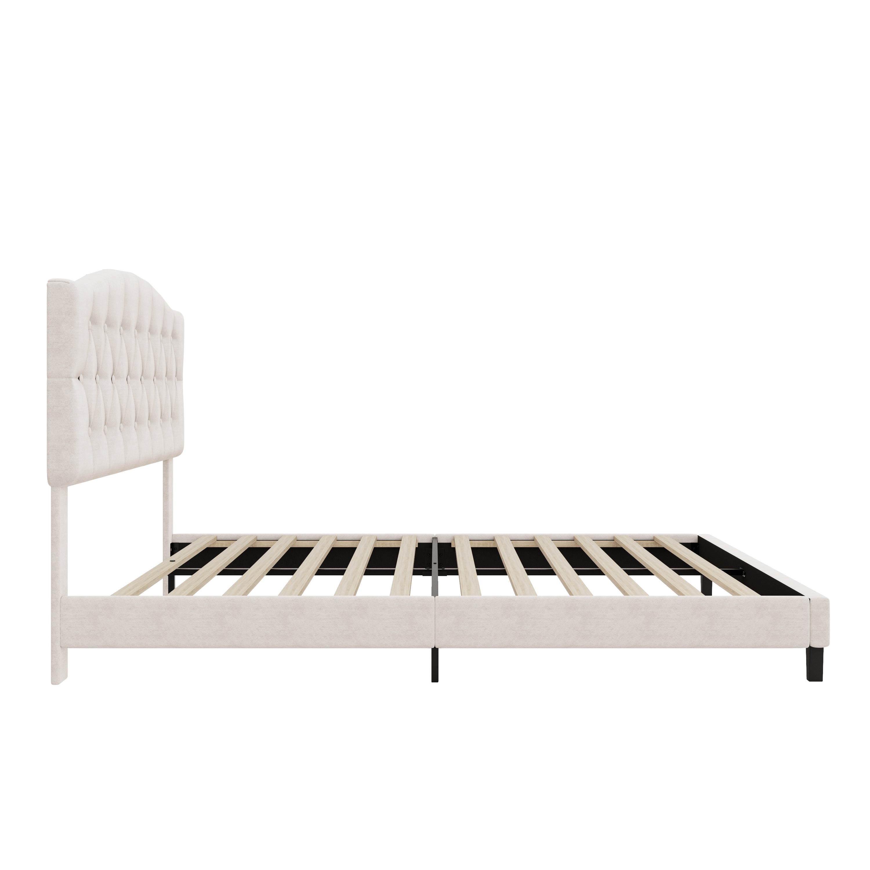 Upholstered Platform Bed with Saddle Curved Adjustable Headboard and Diamond Tufted Details