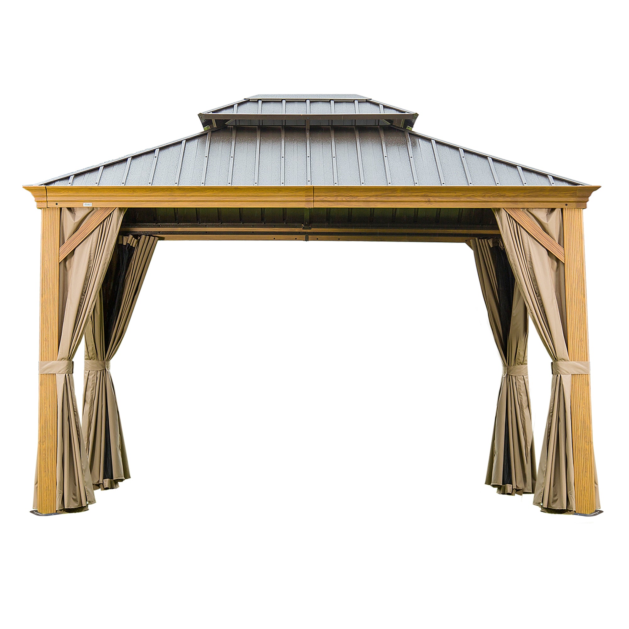 10'x12' Hardtop Gazebo, Aluminum Frame Canopy with Curtains
