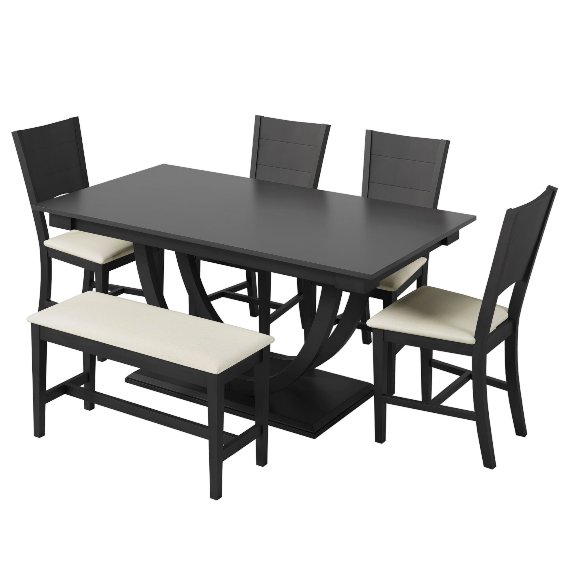 Topmax - 6 Piece Wood Half Round Dining Table Set Kitchen Table Set With Long Bench And 4 Dining Chairs, Modern Style - Best Buy Furniture