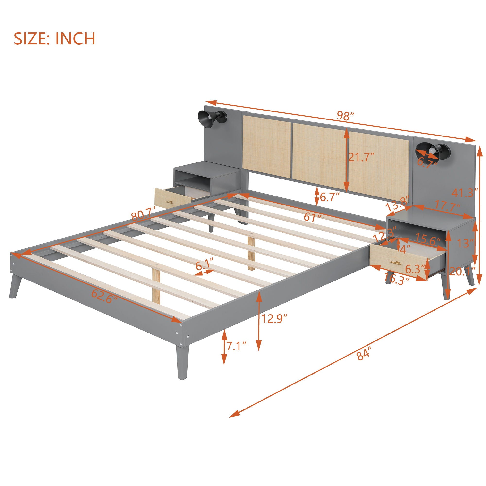 Bed Frame With 2 Nightstands Elegant Design With Lamps
