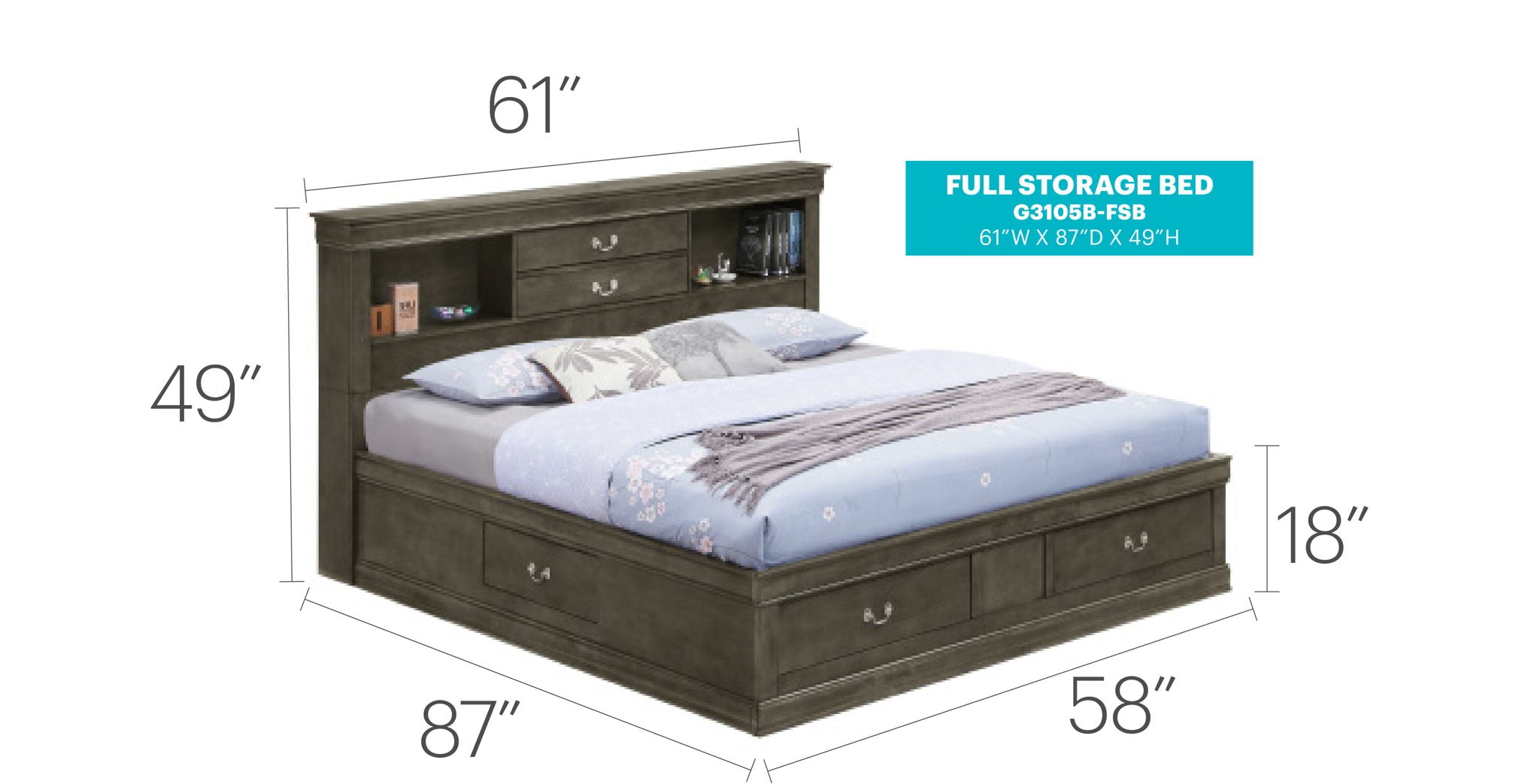 Louis Phillipe - Bookcase Storage Bed