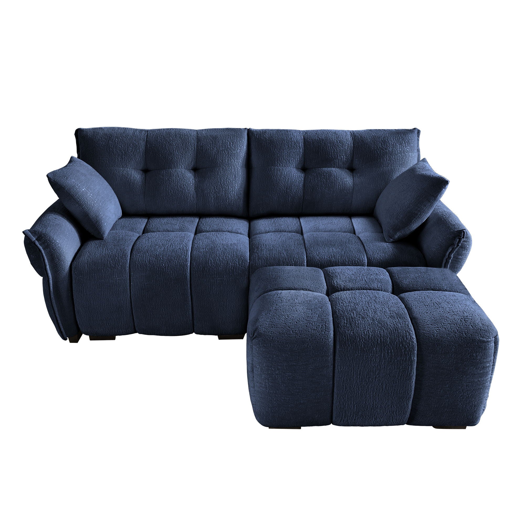 Modern Fabric 2 Seater Sofa With Ottoman Minimalist Design - Blue