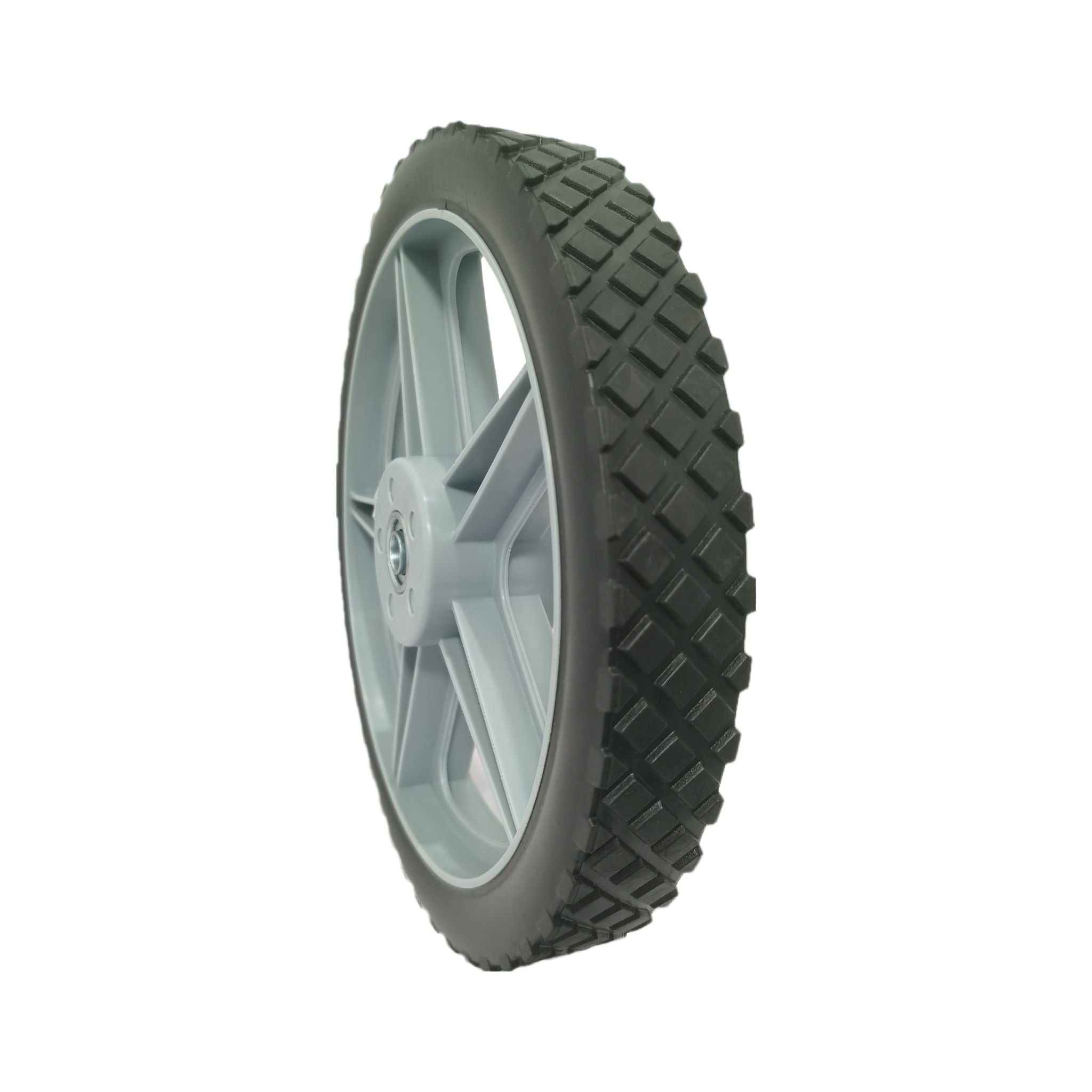 Universal 12" Spoked Plastic Wheel And Tire For Lawn Mowers & Trolley Carts, 10 Pack - Black