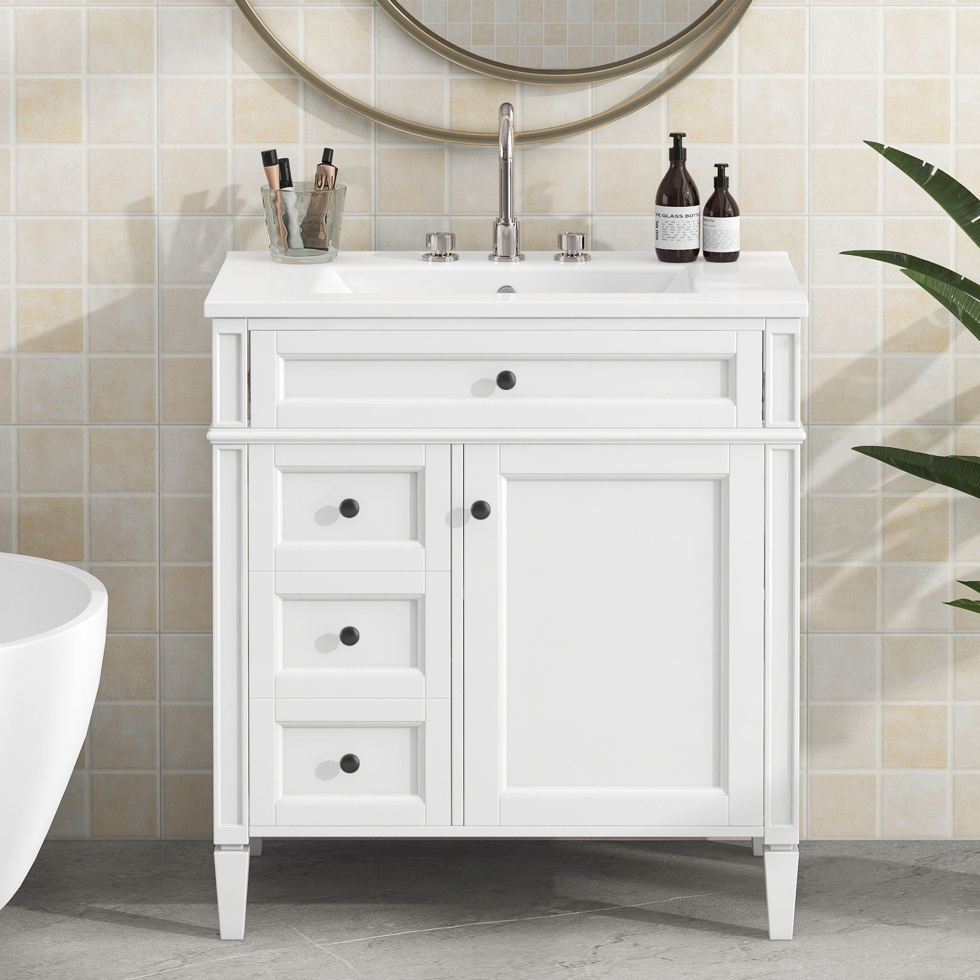 Bathroom Vanity With Top Sink, Storage Cabinet With 2 Drawers, Tip Out Drawer