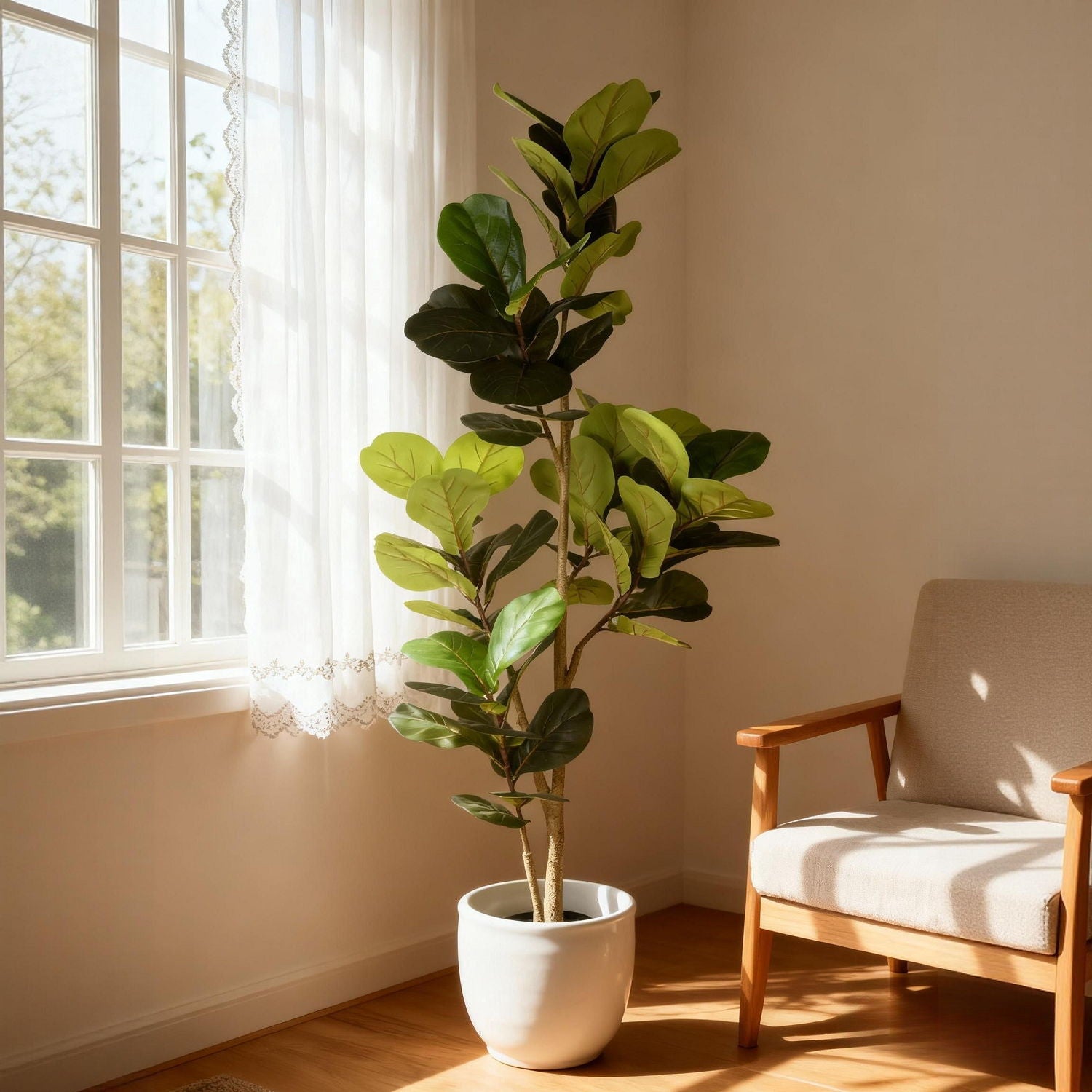 6Ft Real Touch Fake Fiddle Leaf Fig Tree In Pot, Indoor Decor For Home - Green Leaves