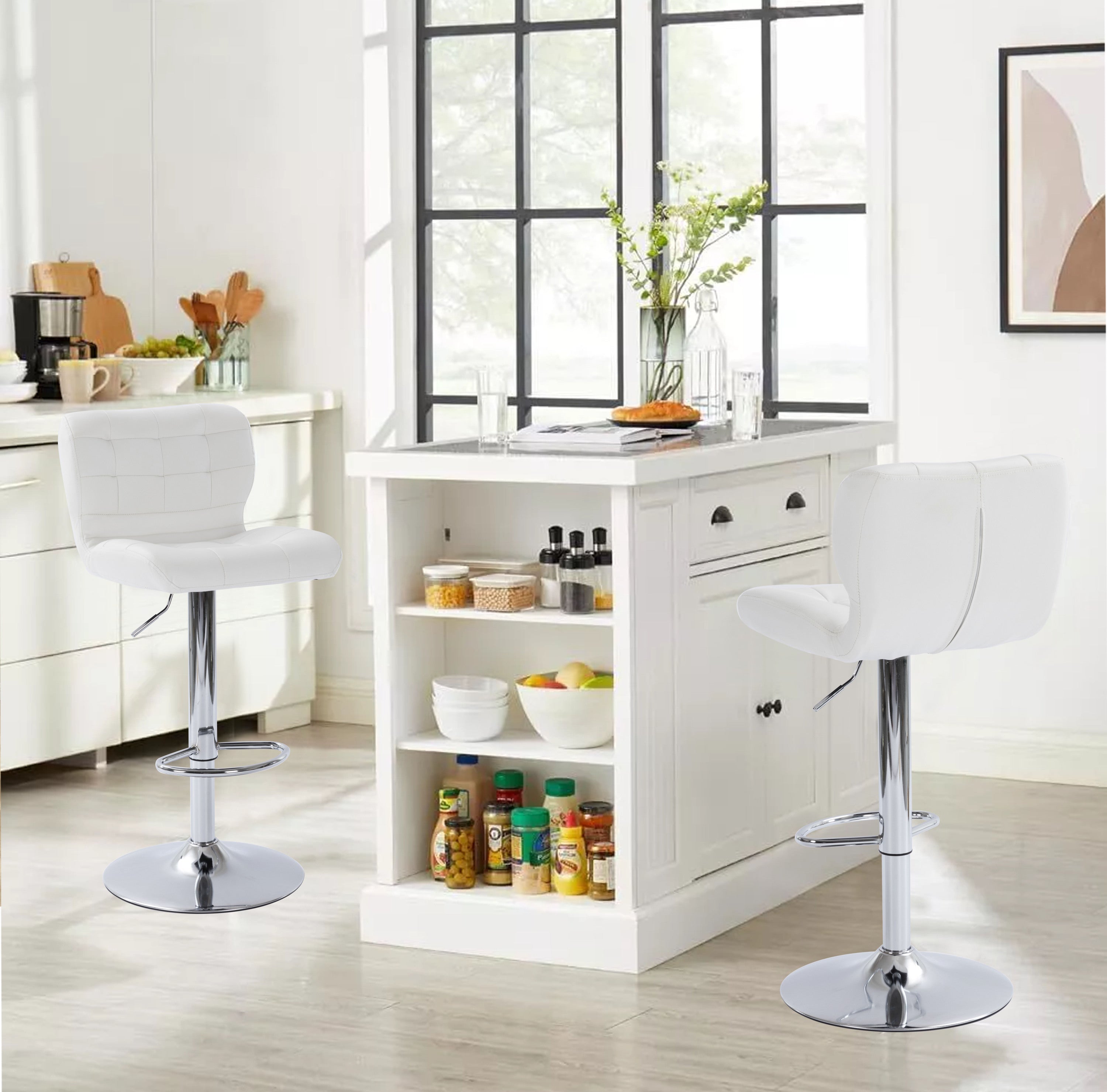 Tufted  Wingback  Modern Adjustable Modern Swivel Height  counter stools (set of 2) ,White