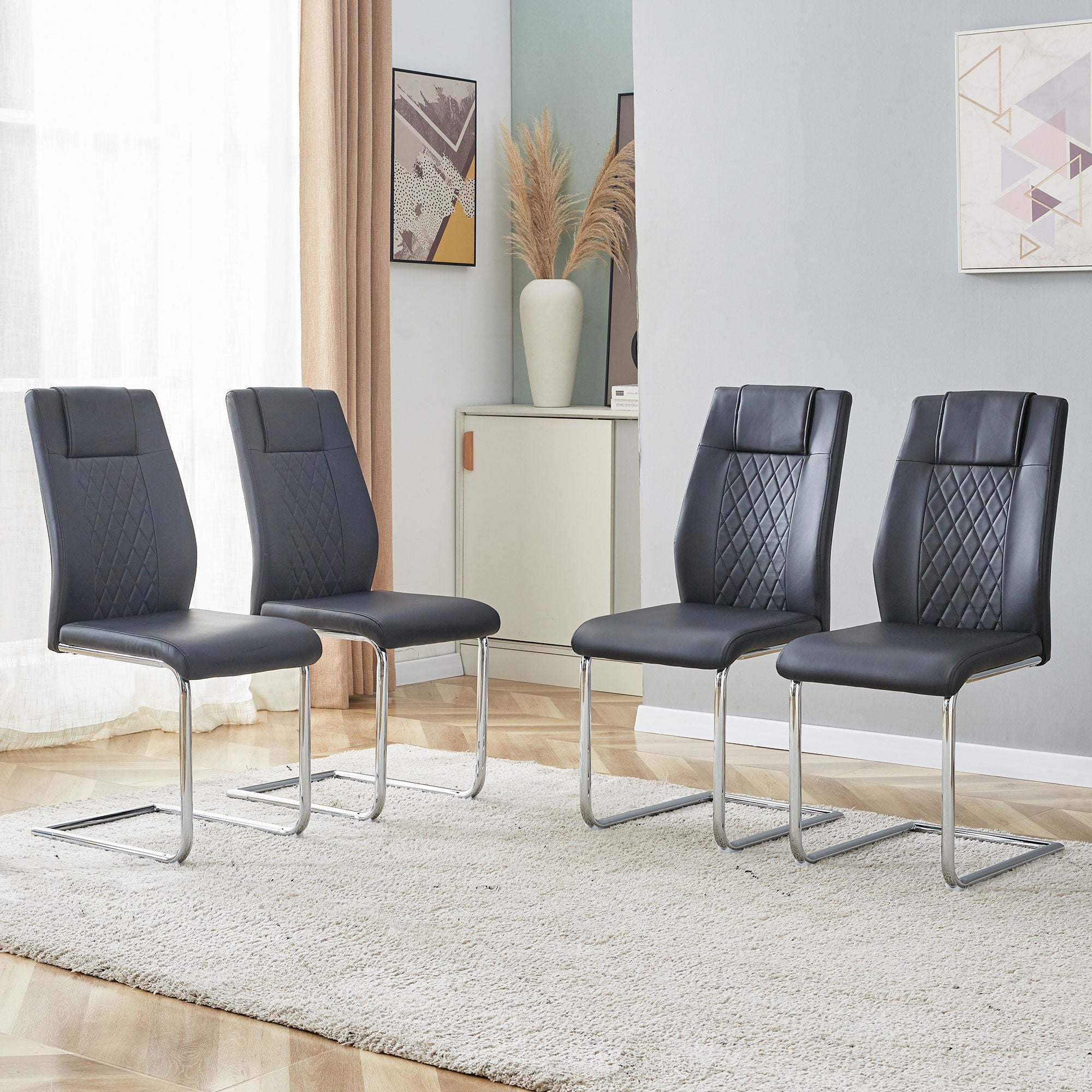 Modern Dining Chairs With Padded Seat, Metal Legs
