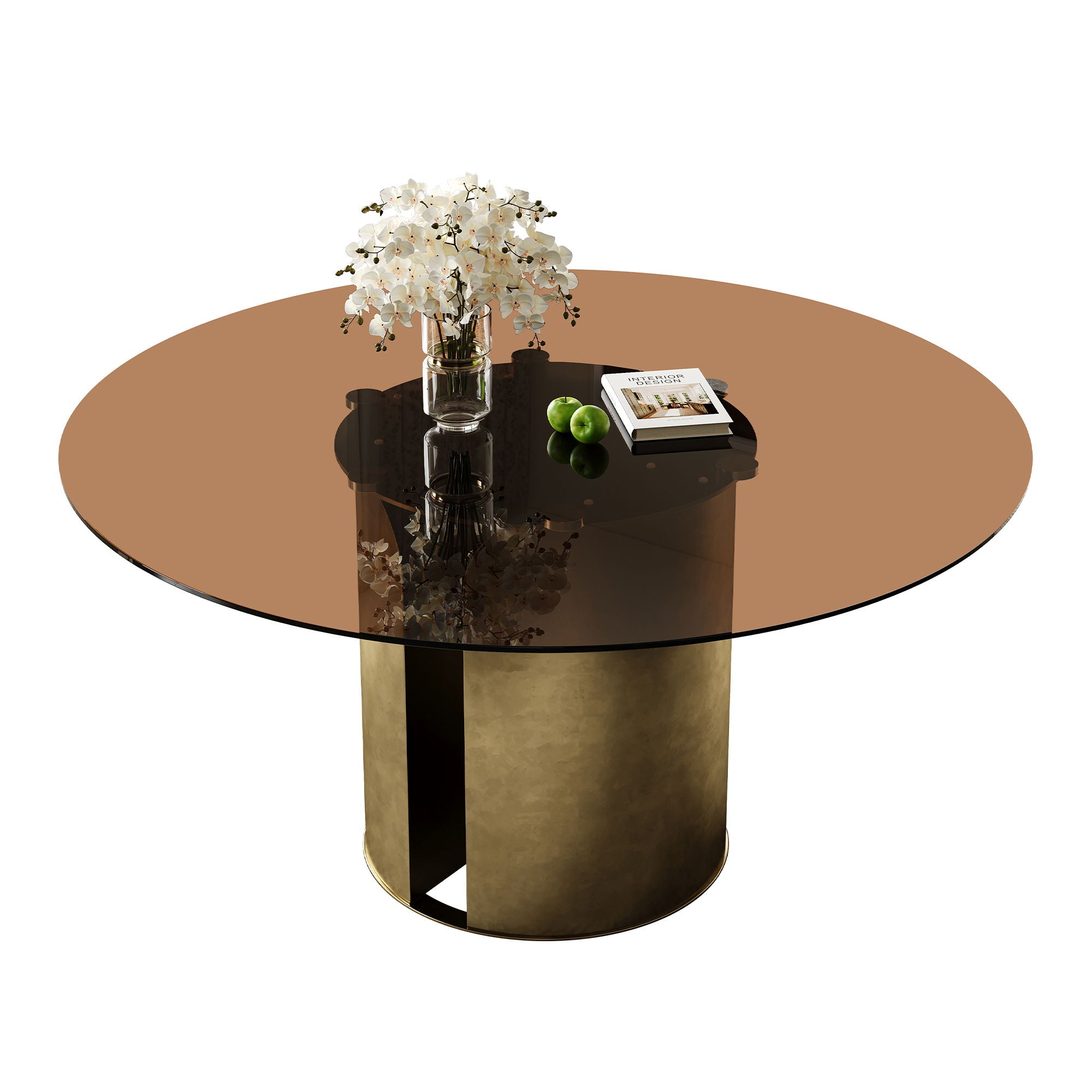 Modern Round Dining Table Set With Glass Top And Steel Legs