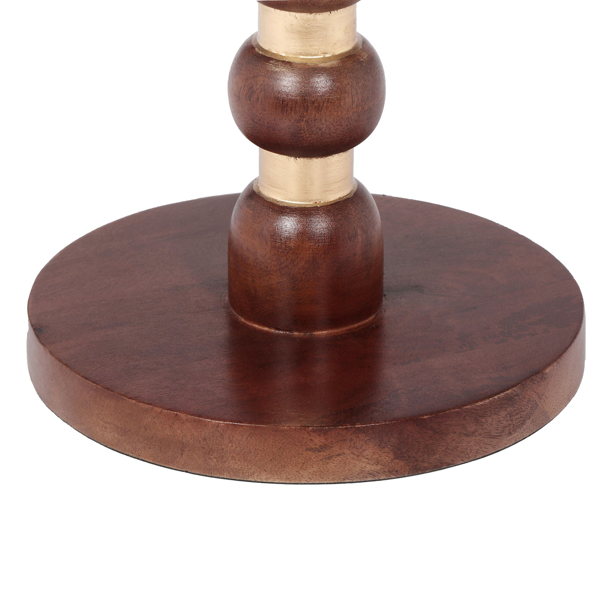 Modern Mango Wood Round End Table With Gold Accents, Solid Wood - Honey