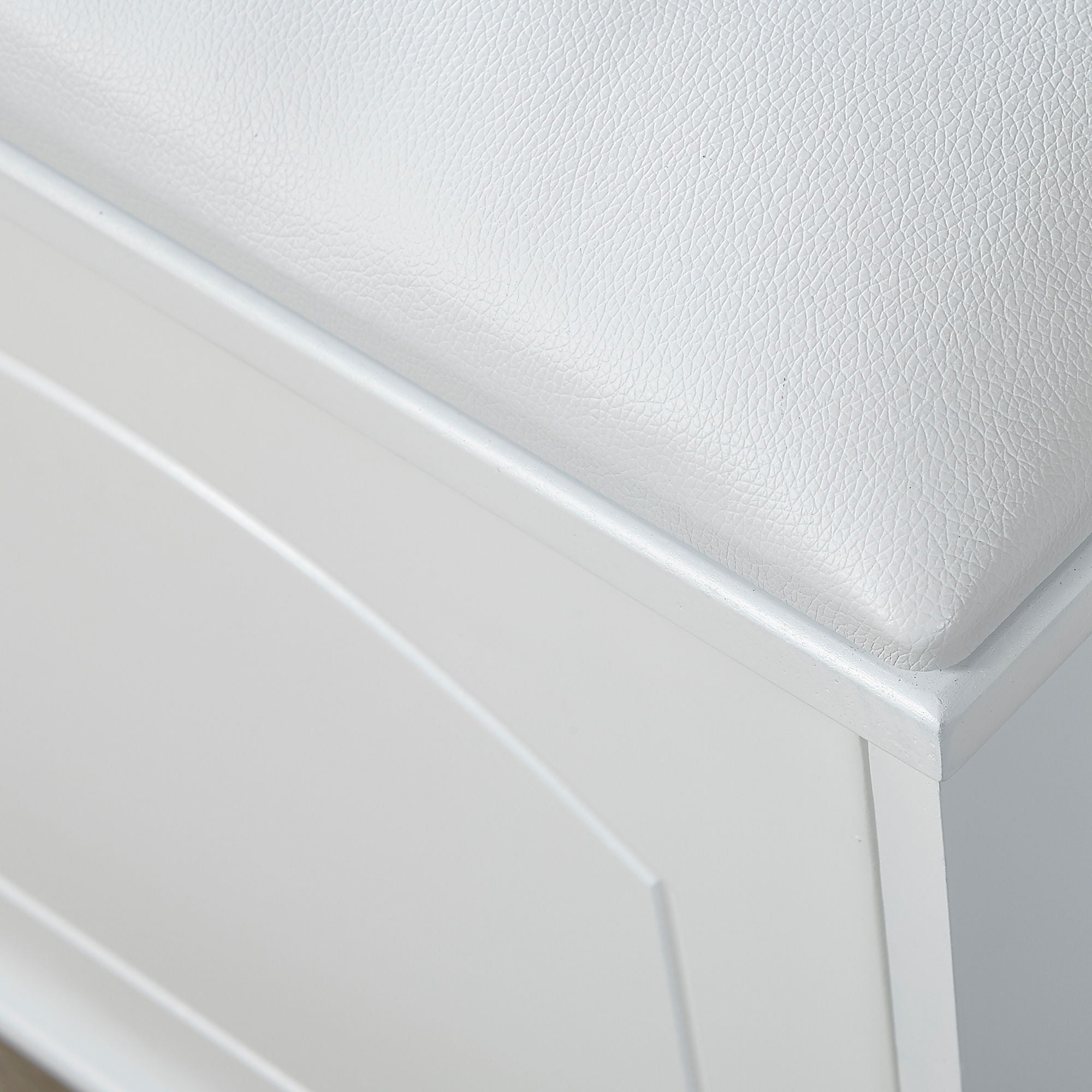 Shoe Storage Bench Cabinet With Fireproof Cushion, Double Doors And Movable Drawer For Door Entrance - White
