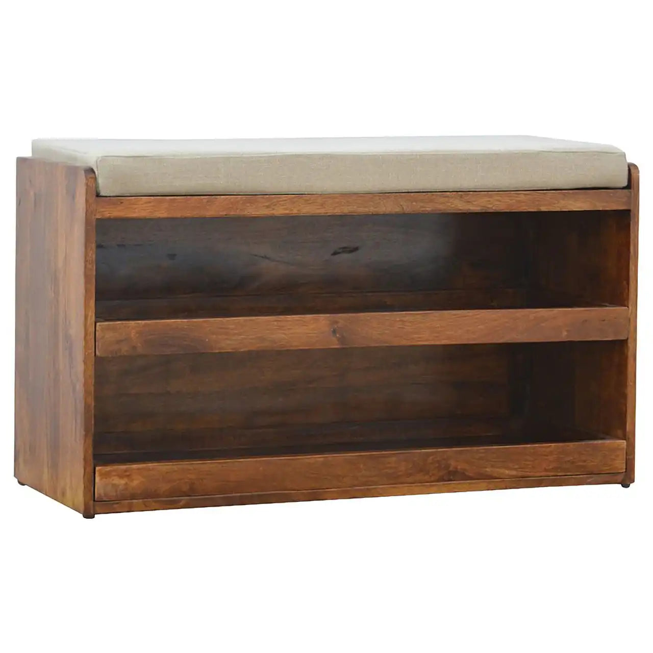 Pull Out Shoe Bench - Chestnut / Mud Linen