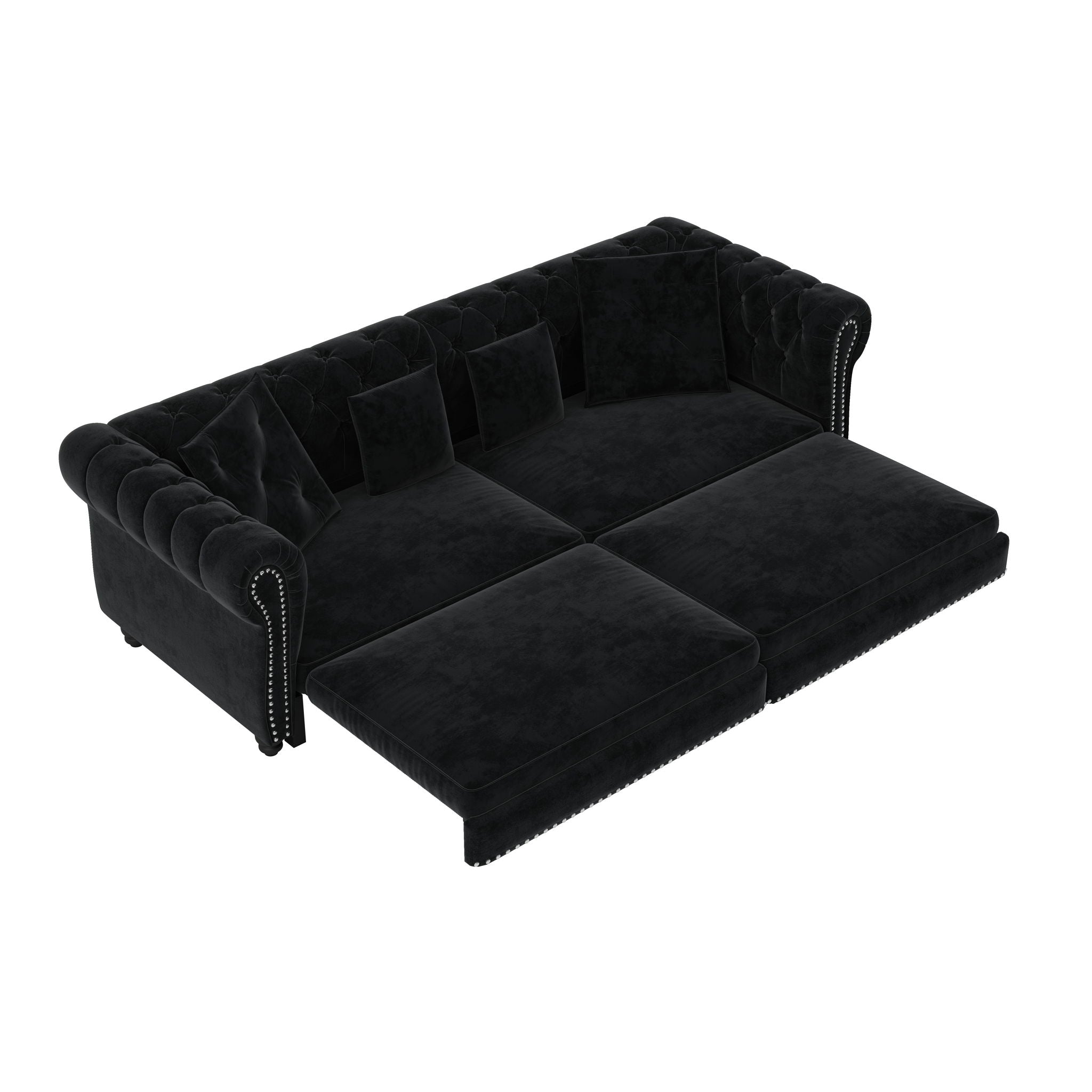 3 In 1 Pull Out Sofa Bed, Convertible Sleeper Sofa Bed, 3 Seater Sofa With Movable Ottoman - Black