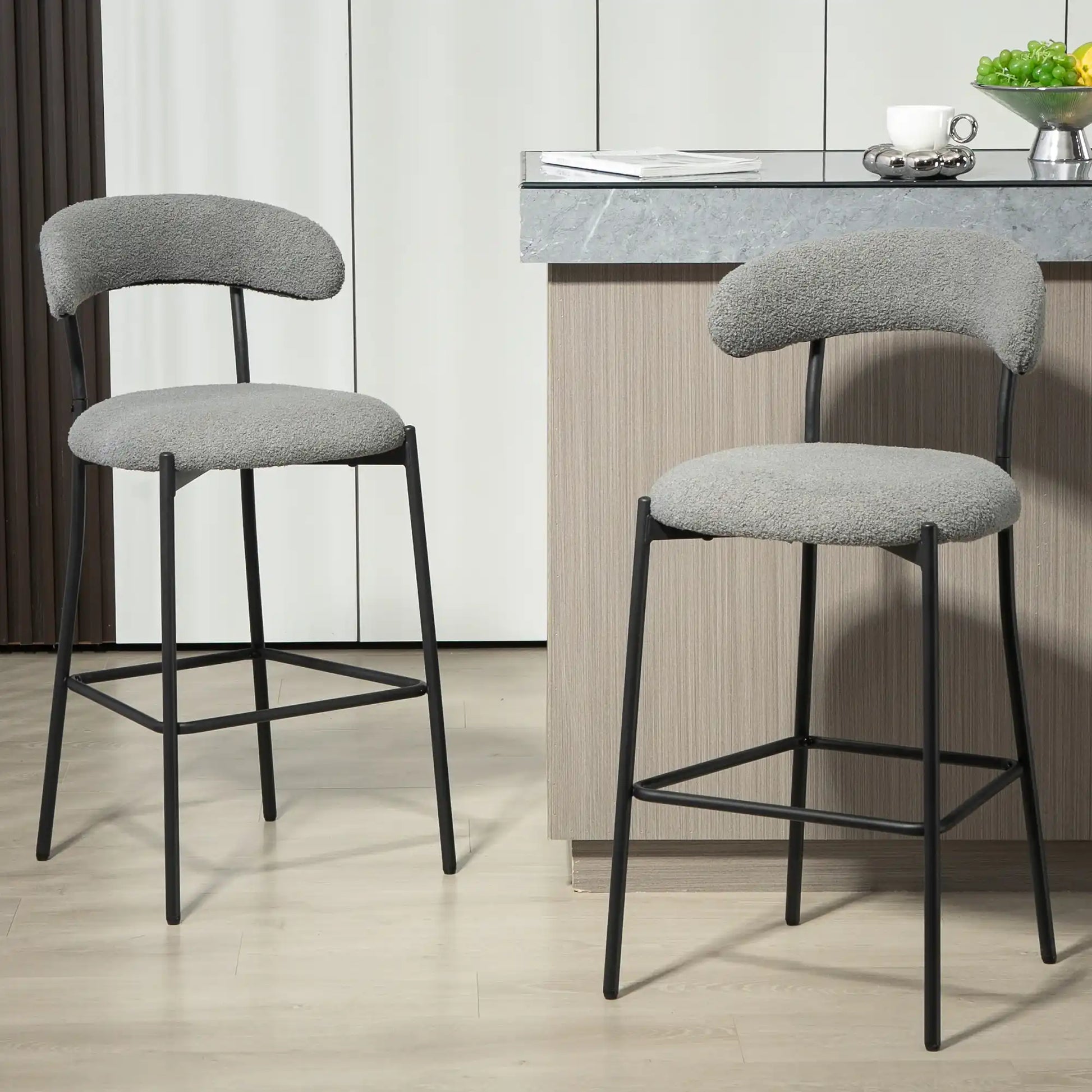 Tessa Modern Grey Boucle Stool - Best Buy Furniture