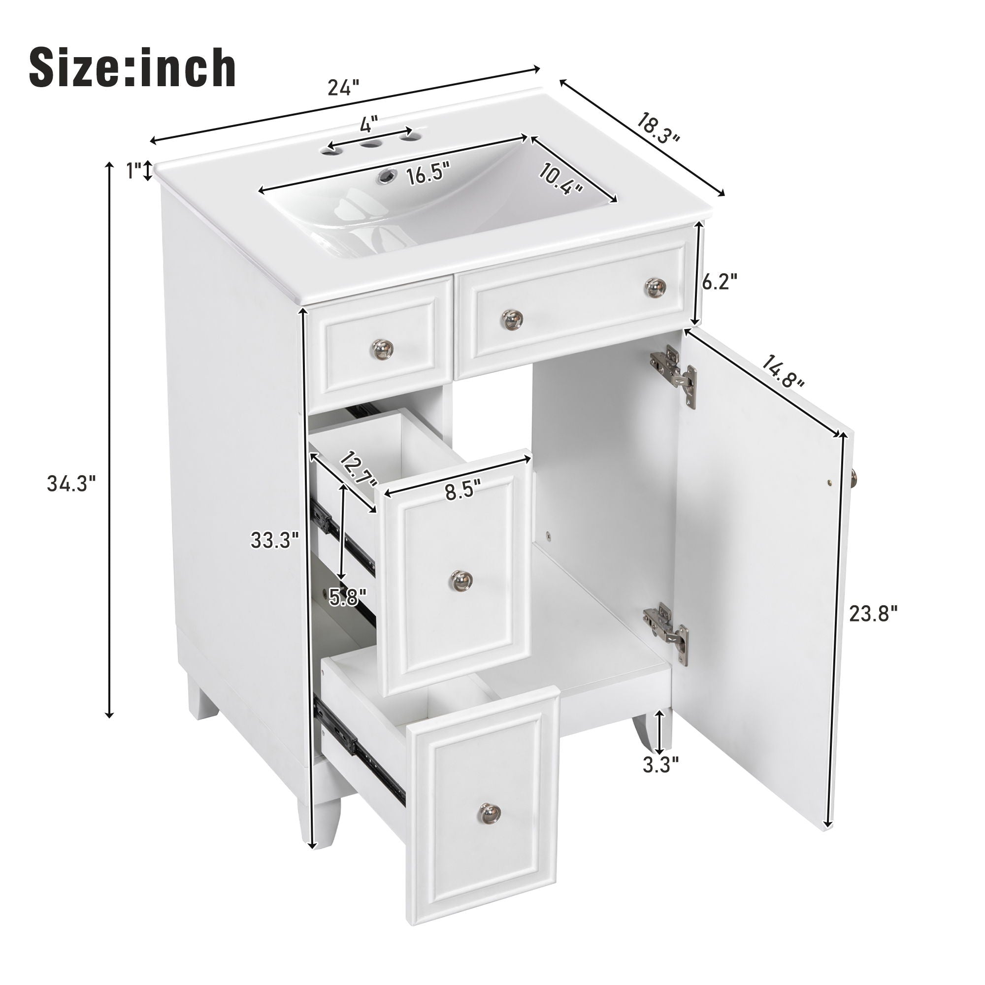 Bathroom Vanity Cabinet With Sink - White